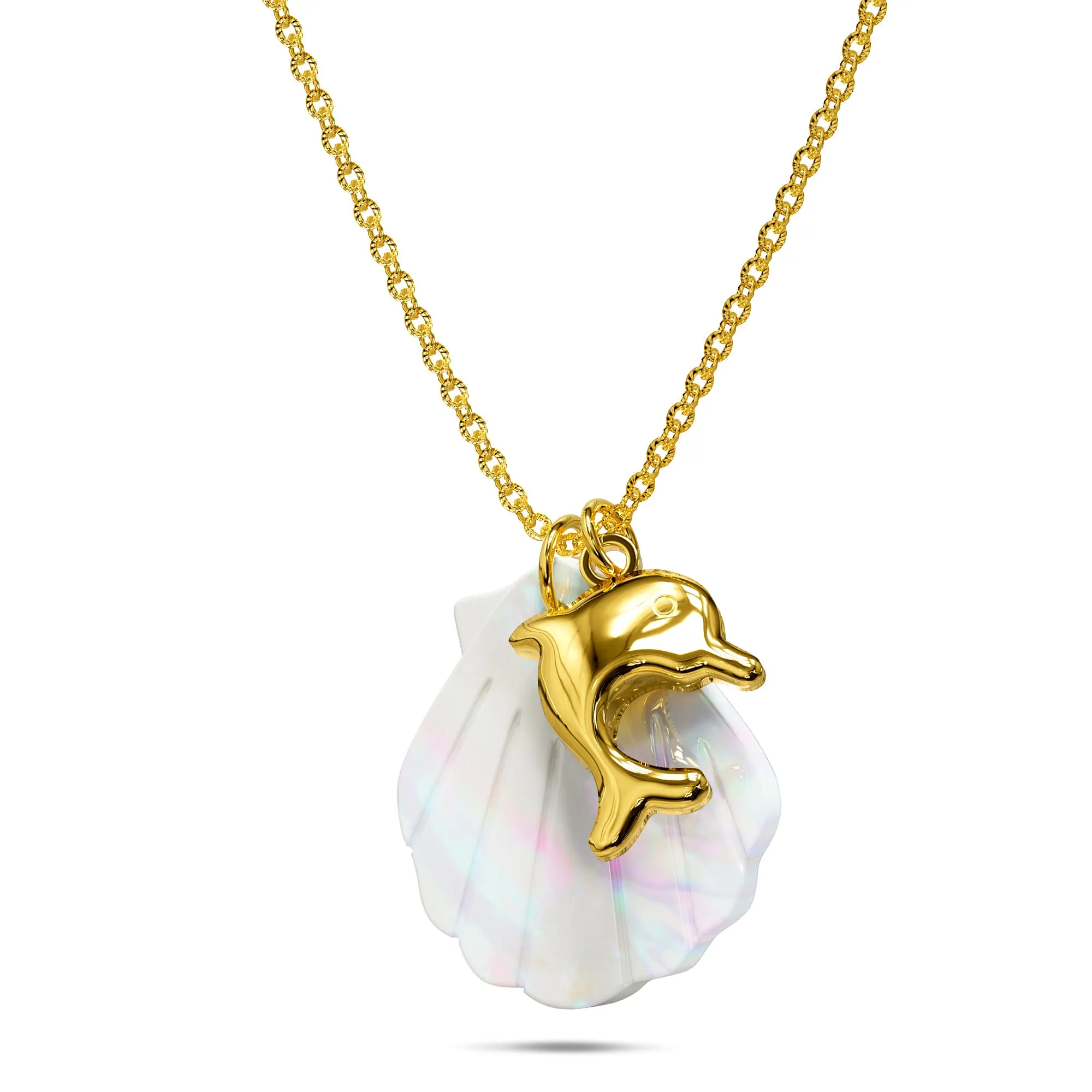 Pearl Shell & Gold Dolphin Necklace