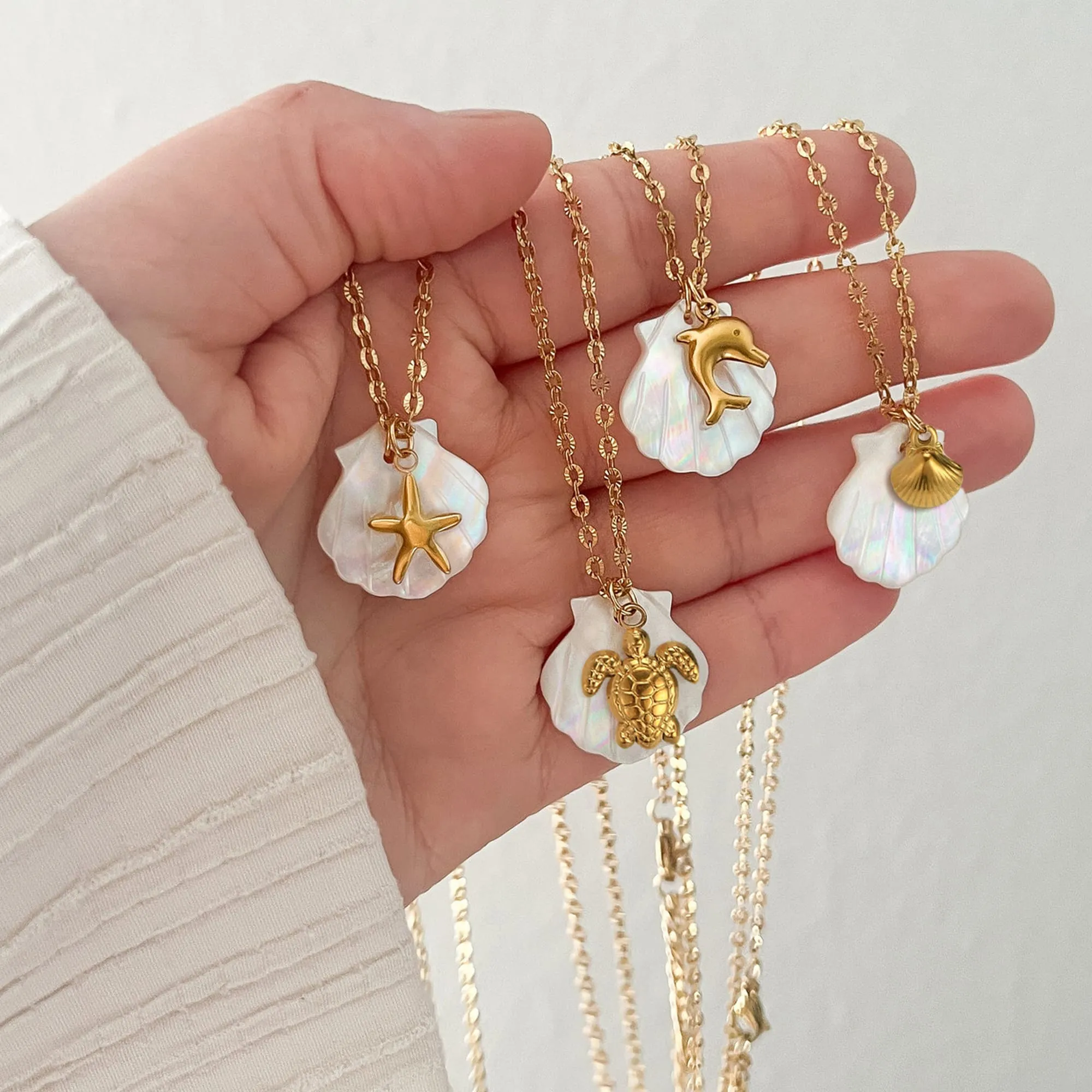 Pearl Shell & Gold Dolphin Necklace
