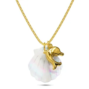Pearl Shell & Gold Dolphin Necklace