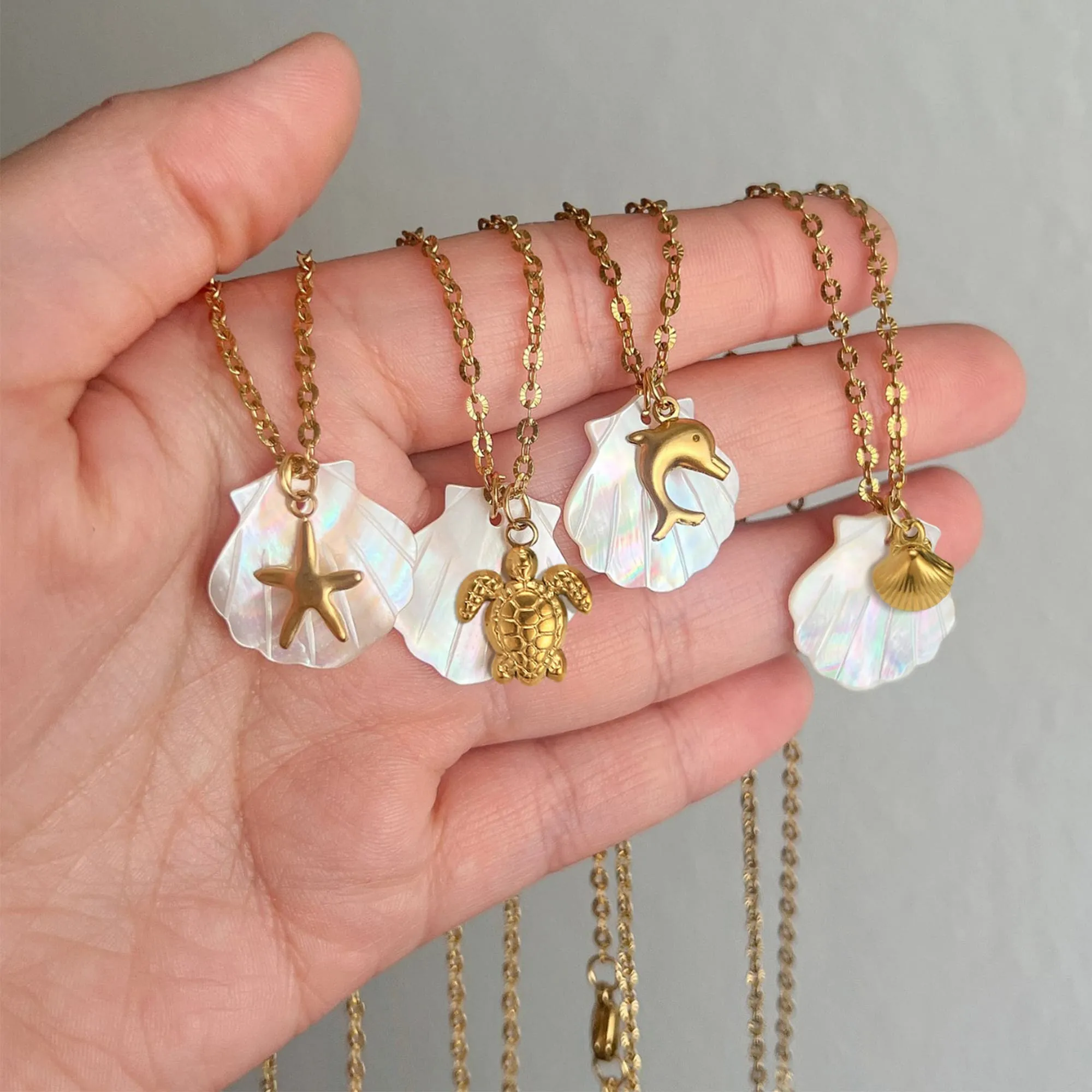 Pearl Shell & Gold Sea Turtle Necklace