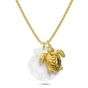 Pearl Shell & Gold Sea Turtle Necklace