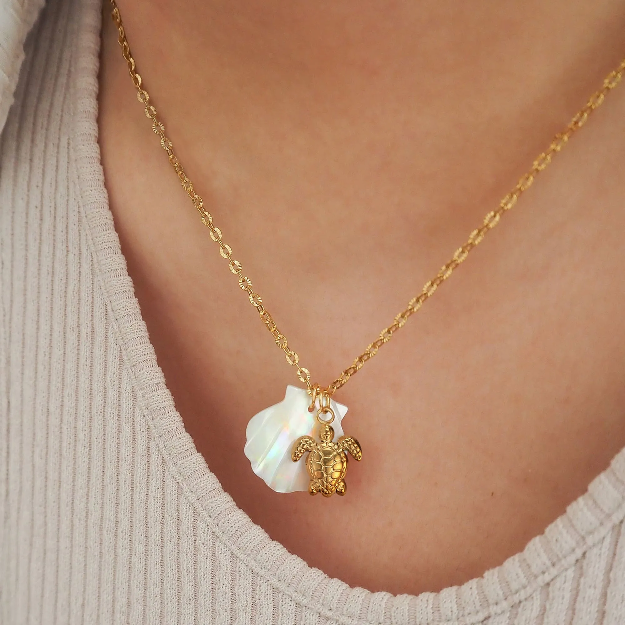 Pearl Shell & Gold Sea Turtle Necklace