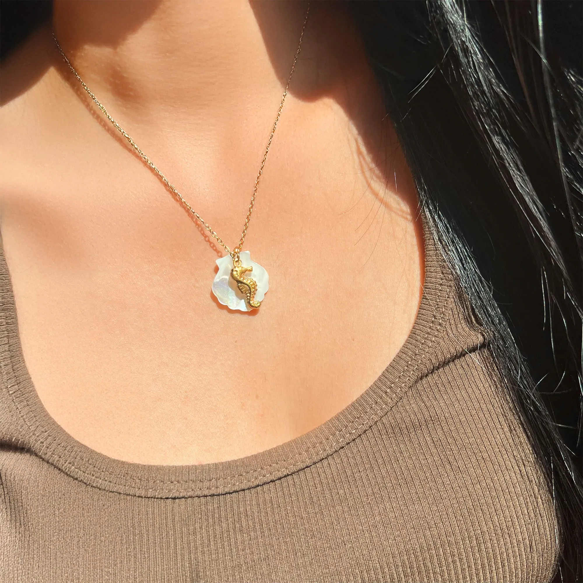Pearl Shell & Gold Seahorse Necklace