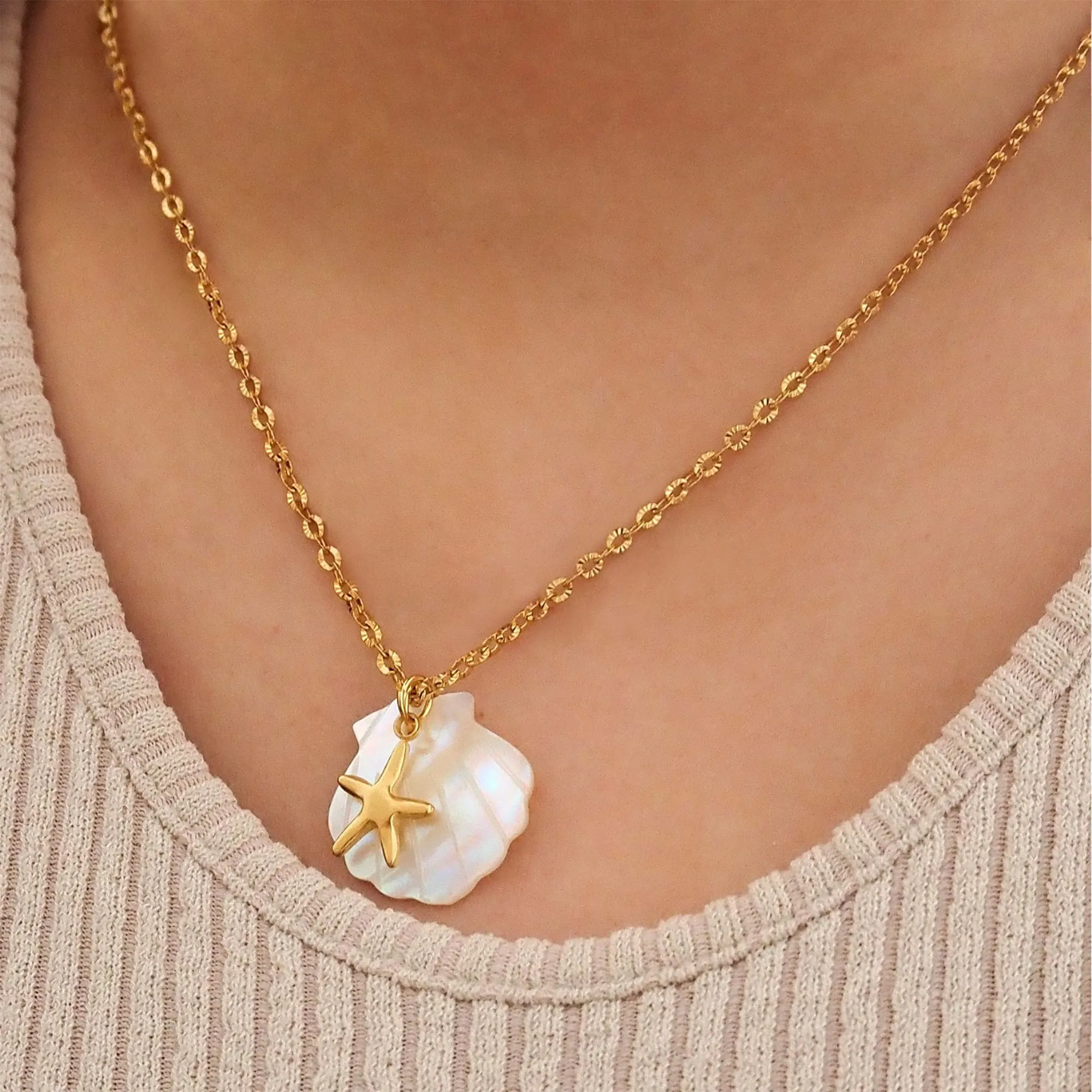 Pearl Shell & Gold Starfish Necklace