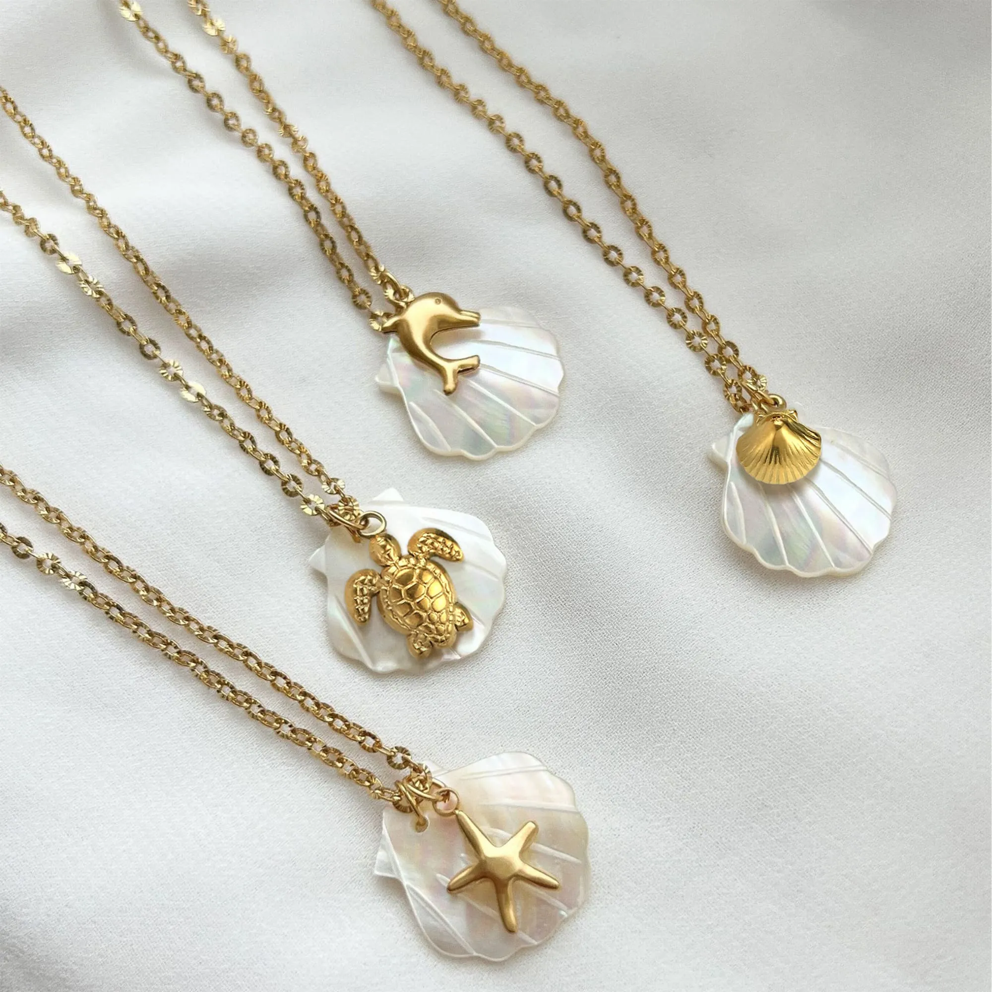 Pearl Shell & Gold Starfish Necklace