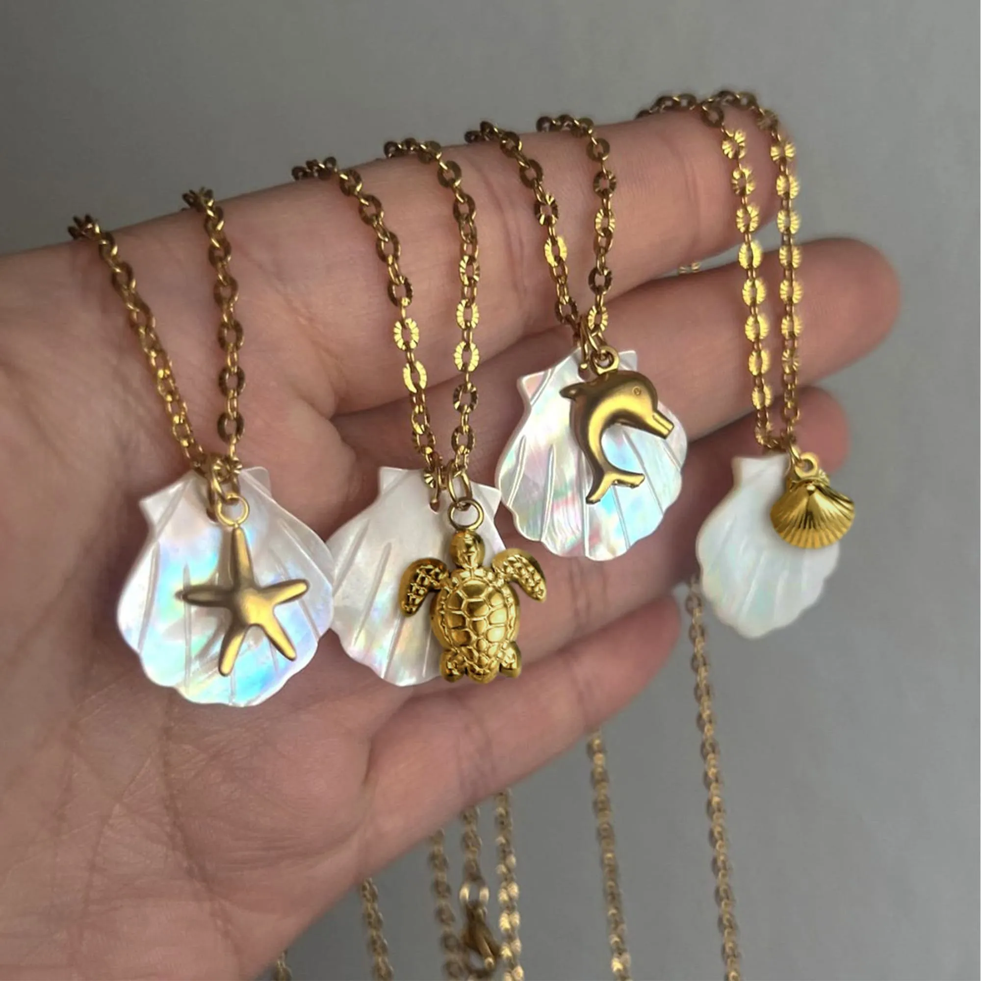 Pearl Shell & Gold Starfish Necklace