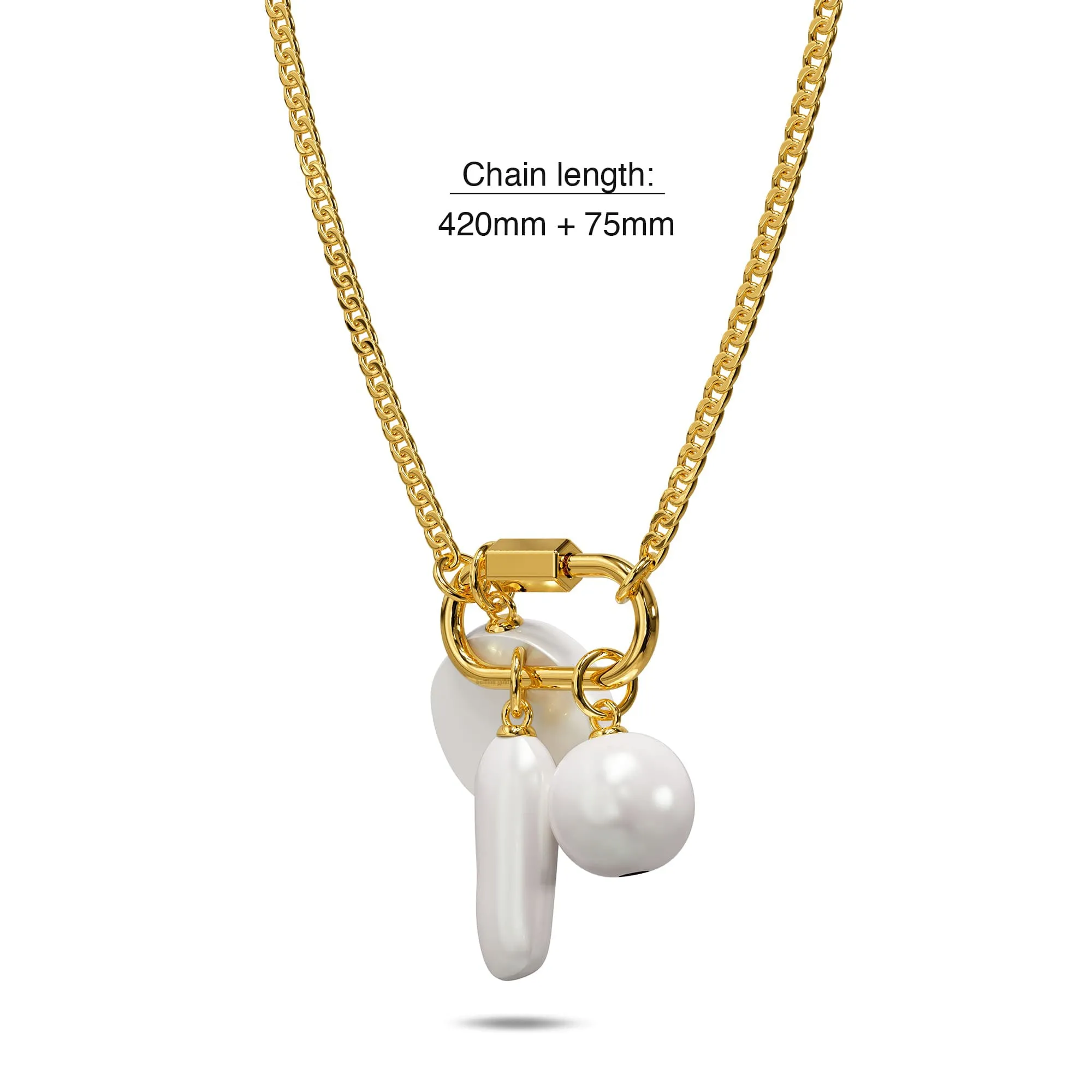 Pearl Trio Gold Clasp Charm Necklace