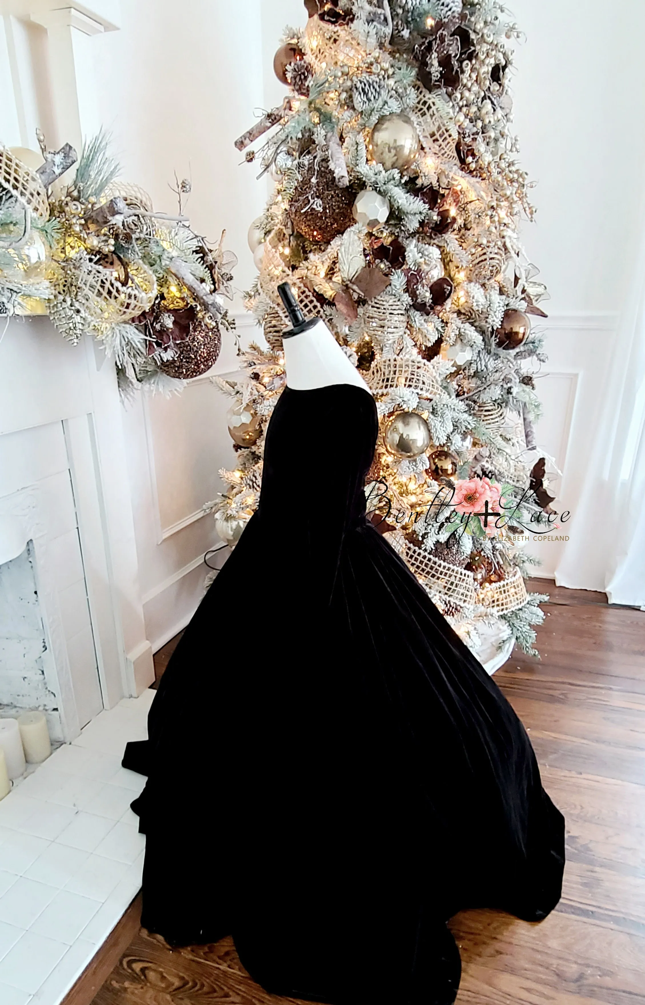 Penelope Velvet gown - Midnight black  with Sleeves  (6 Year - Petite 9 Year)