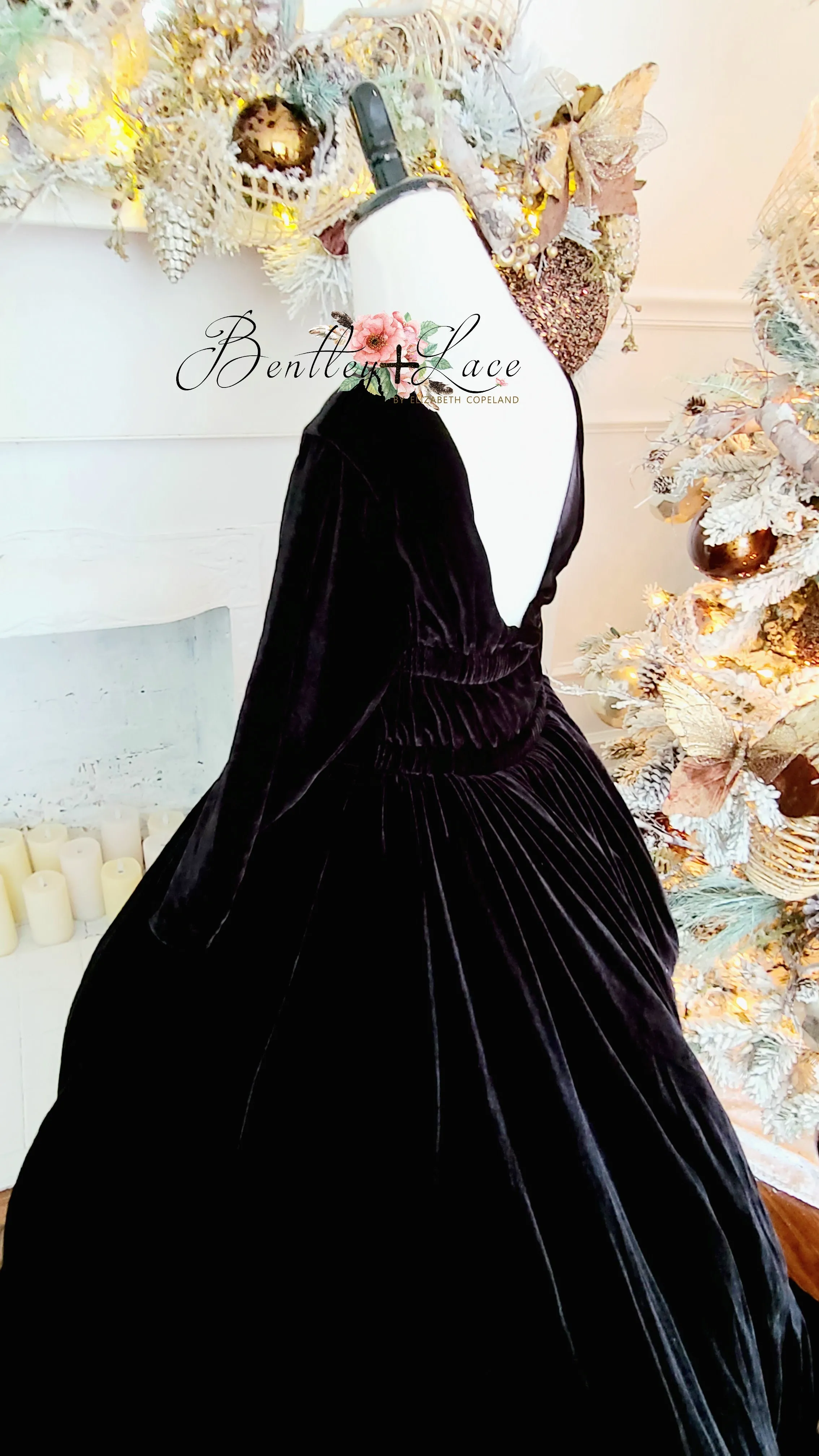 Penelope Velvet gown - Midnight black  with Sleeves  (6 Year - Petite 9 Year)