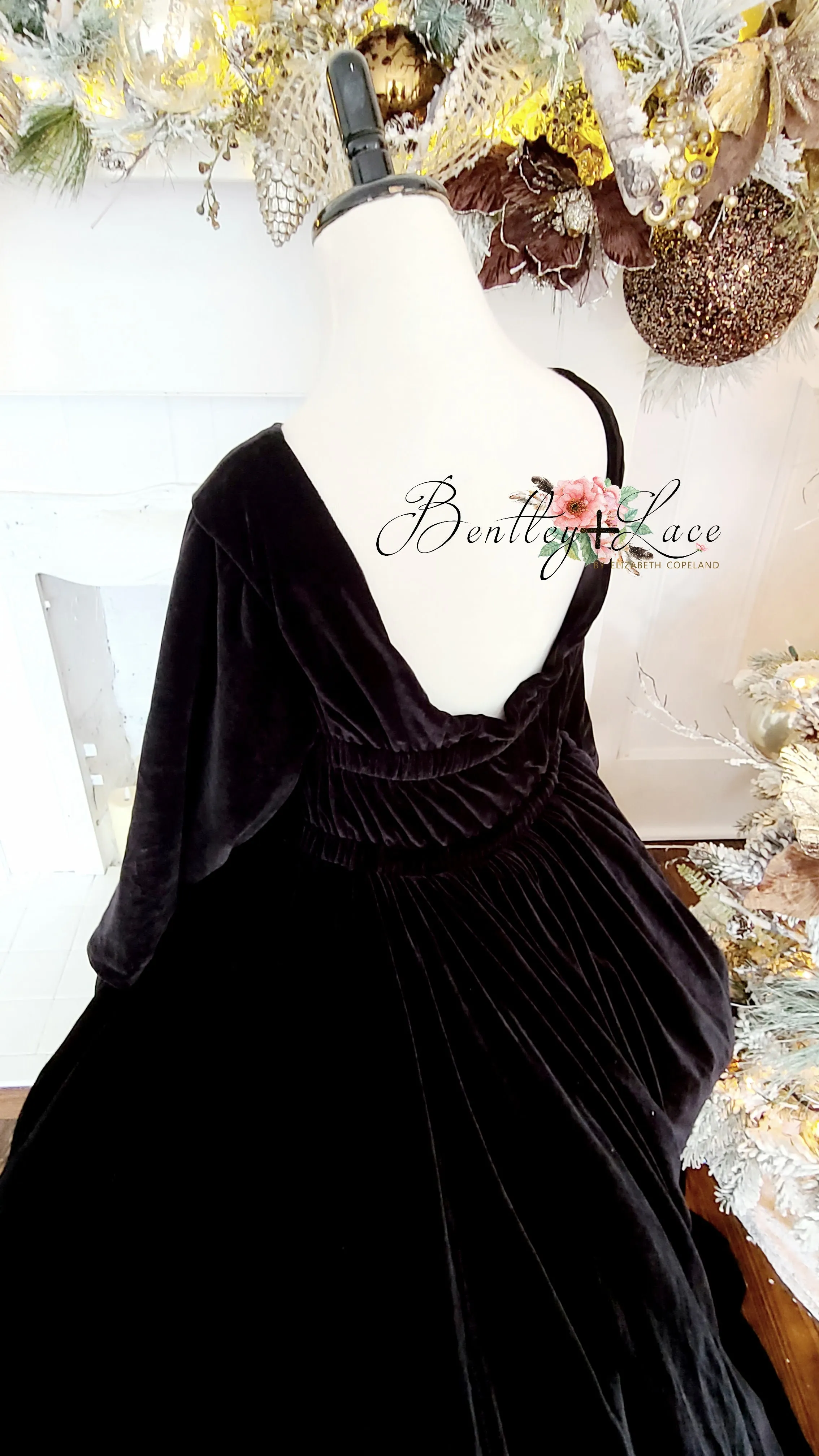 Penelope Velvet gown - Midnight black  with Sleeves  (6 Year - Petite 9 Year)
