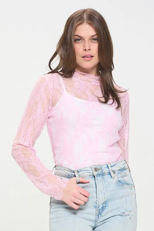 PLUS: Lace Mock Neck Layering Top
