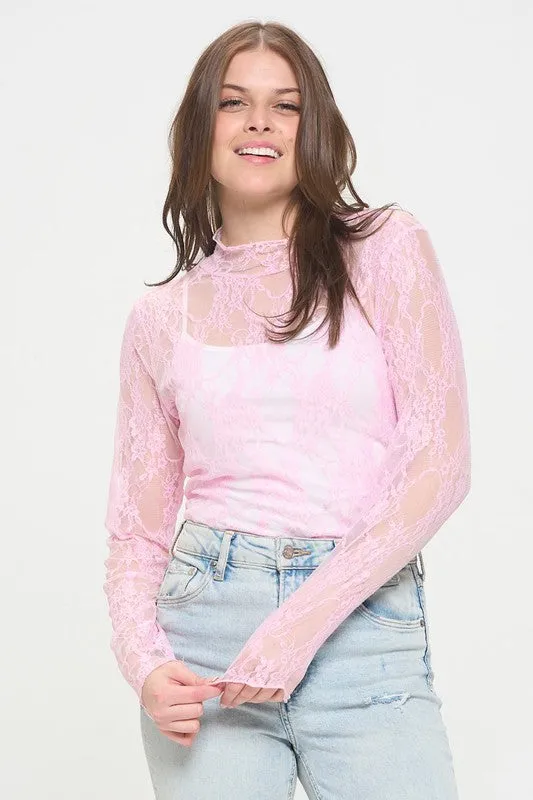PLUS: Lace Mock Neck Layering Top