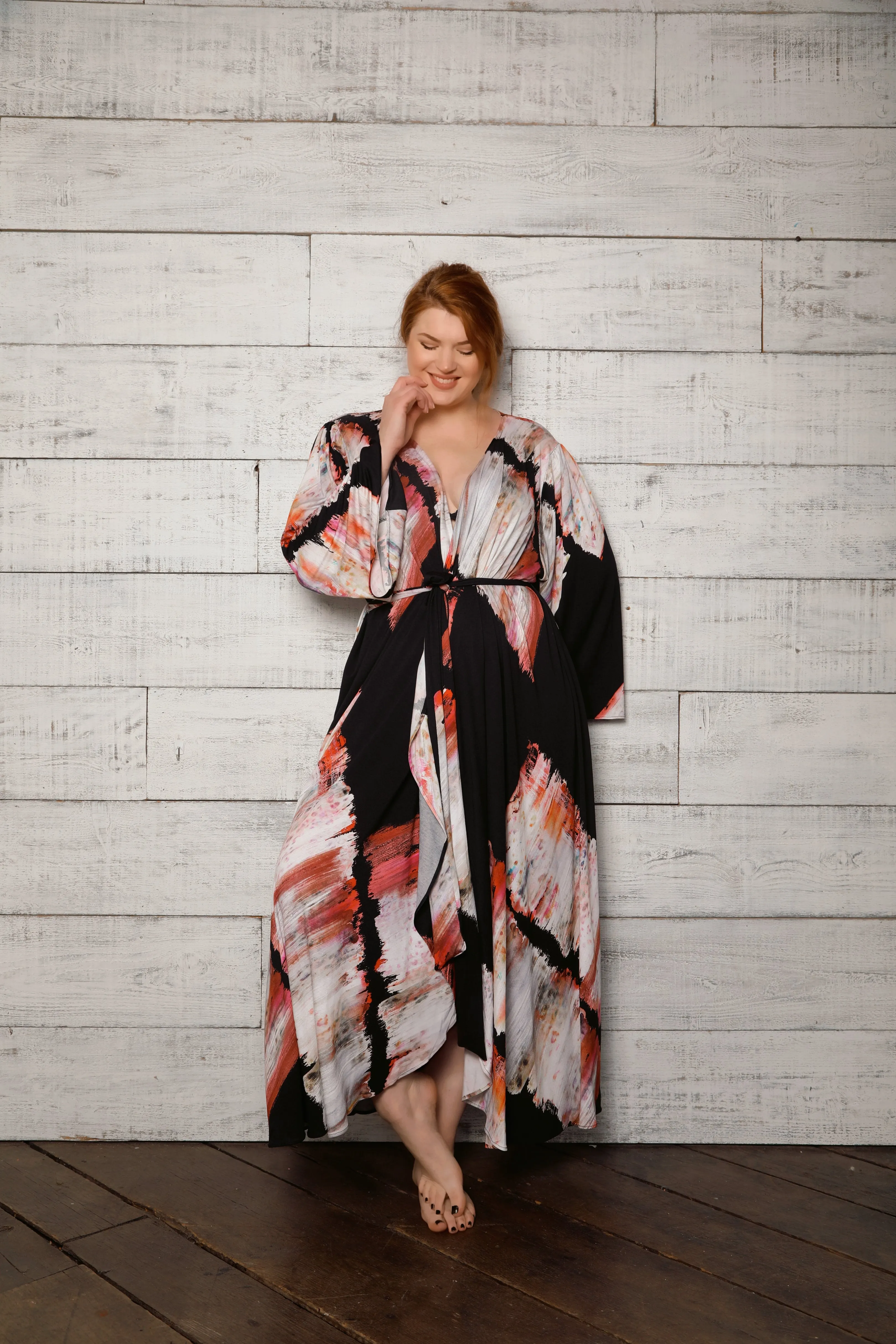 Plus Size Brush Stroke Dressing Gown