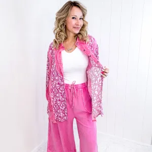 Pol Boho Paisley Posh Pink Button Up Long Sleeve Top