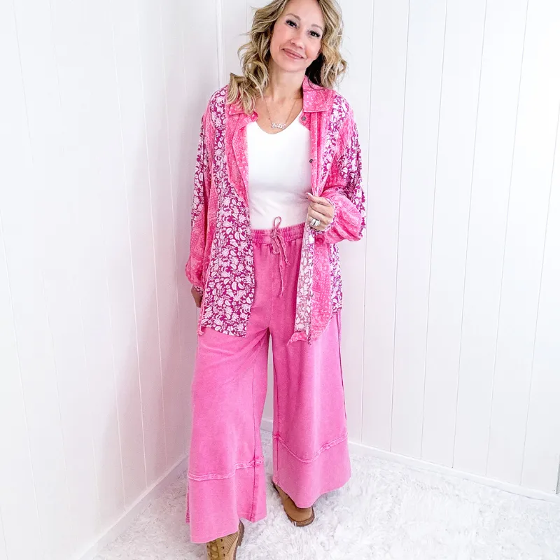 Pol Boho Paisley Posh Pink Button Up Long Sleeve Top