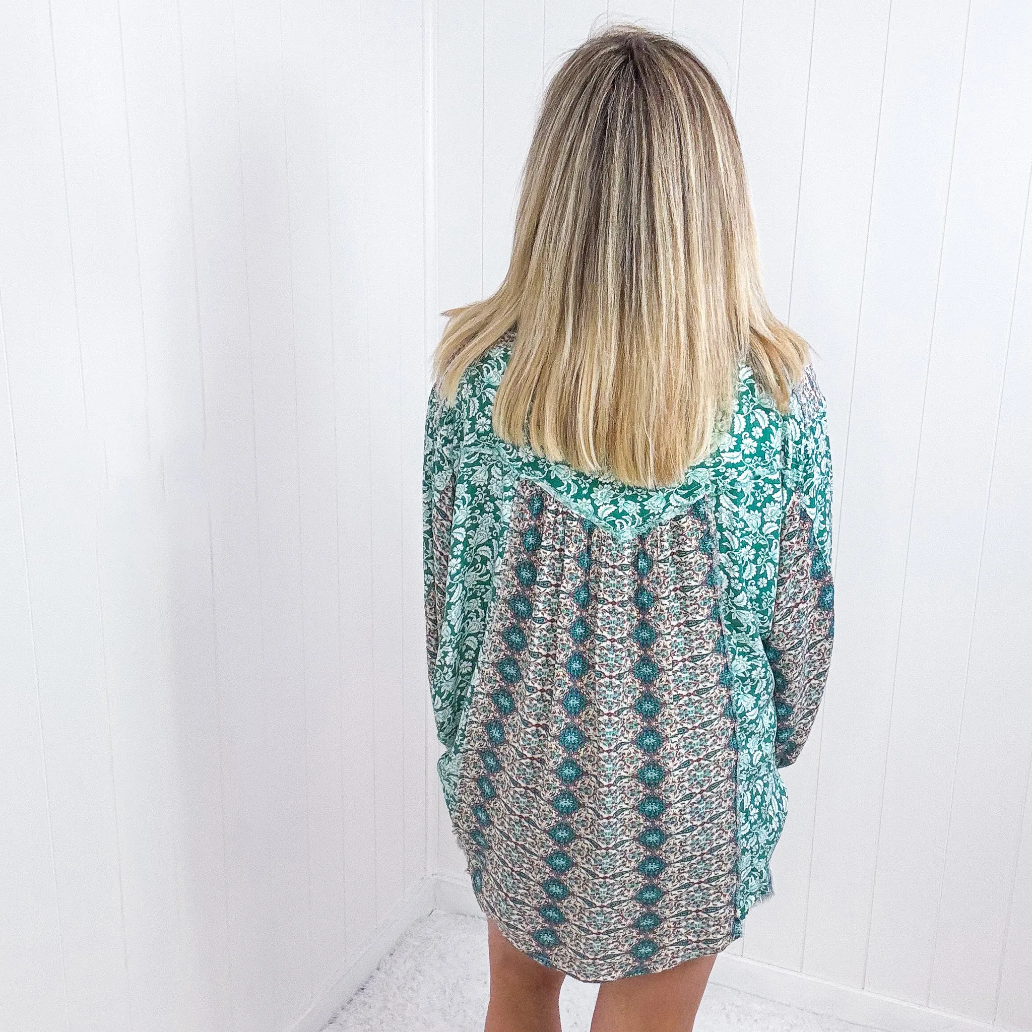 Pol Boho Posh Floral Button Up Long Sleeve Top