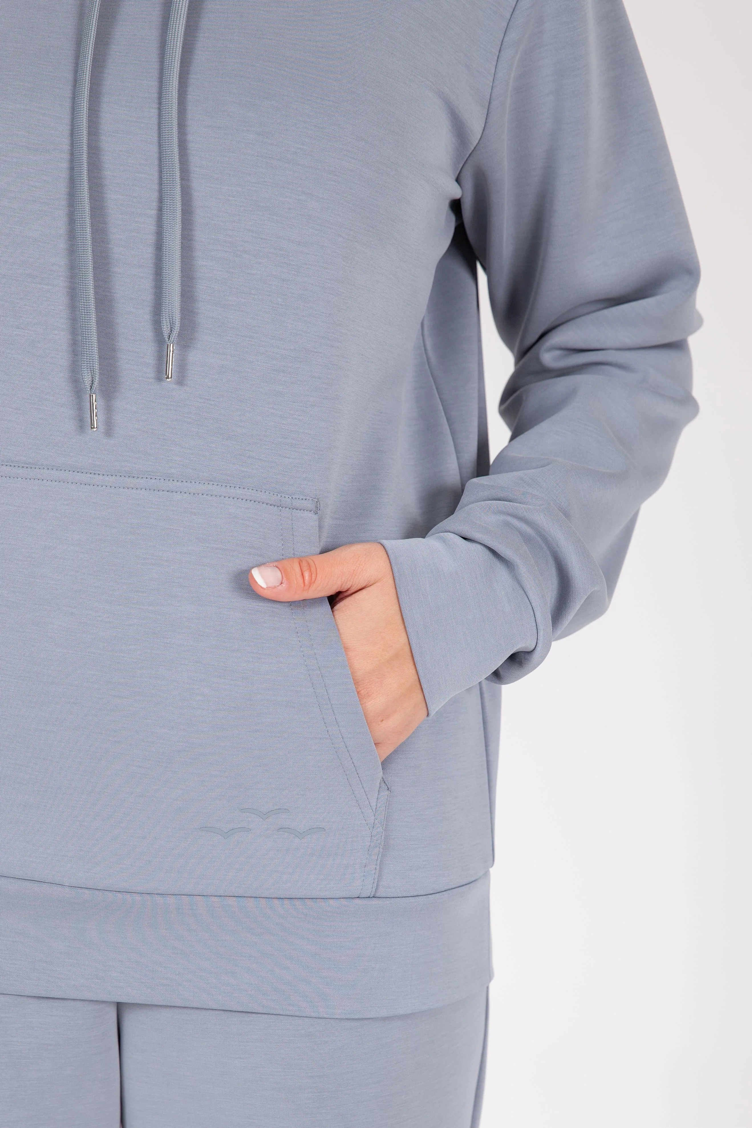 Premium luxe sueded scuba hoodie in dusty blue