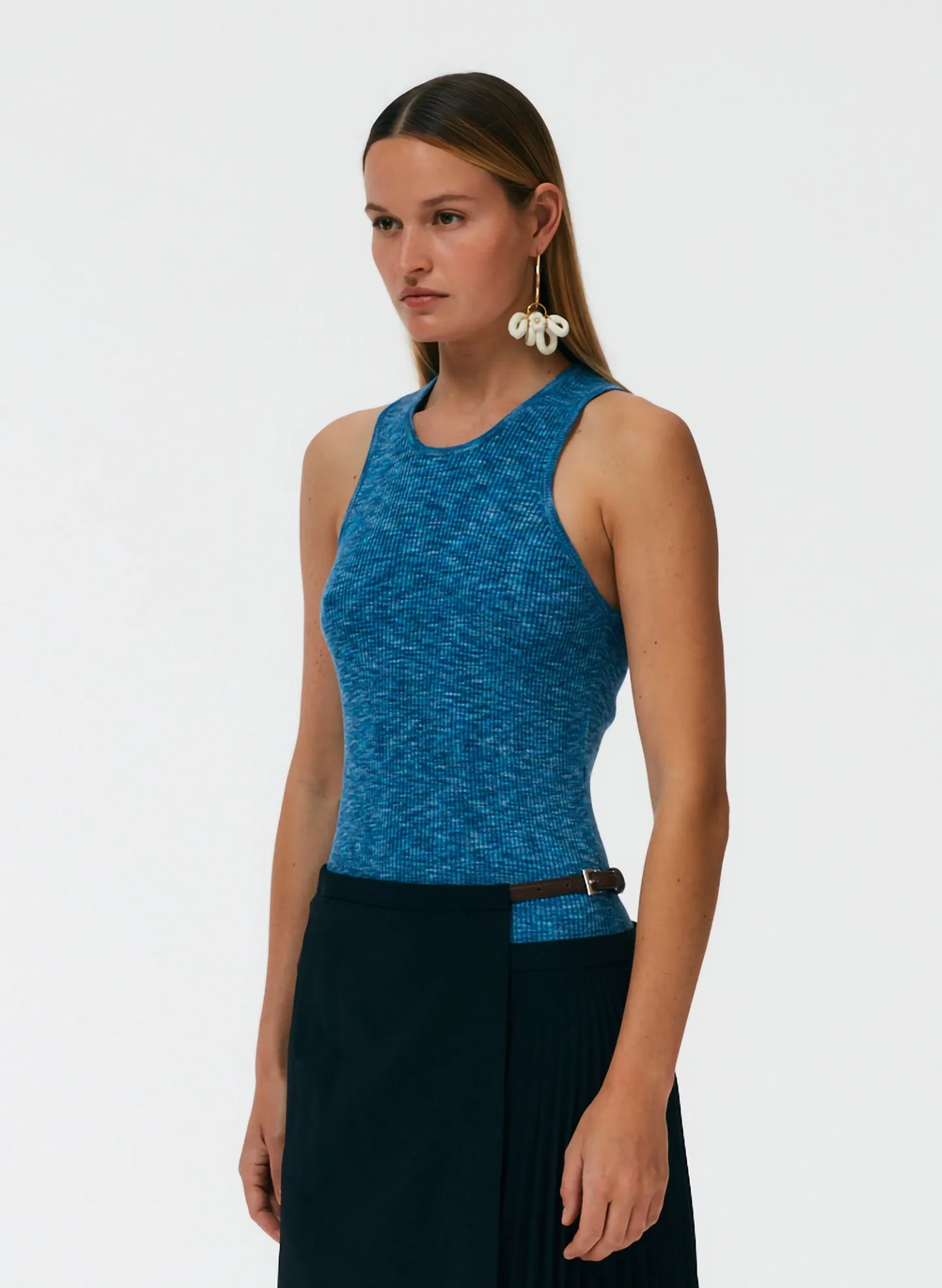 Printed Combed Cotton Ribbed Sweater Tank