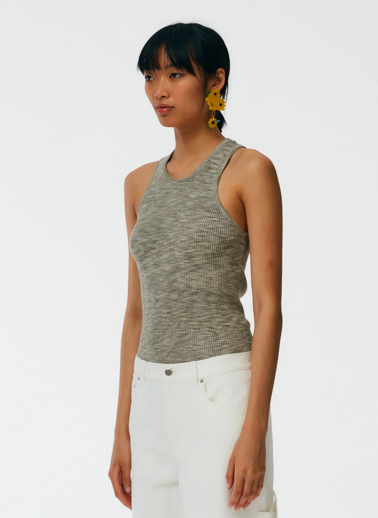 Printed Combed Cotton Ribbed Sweater Tank