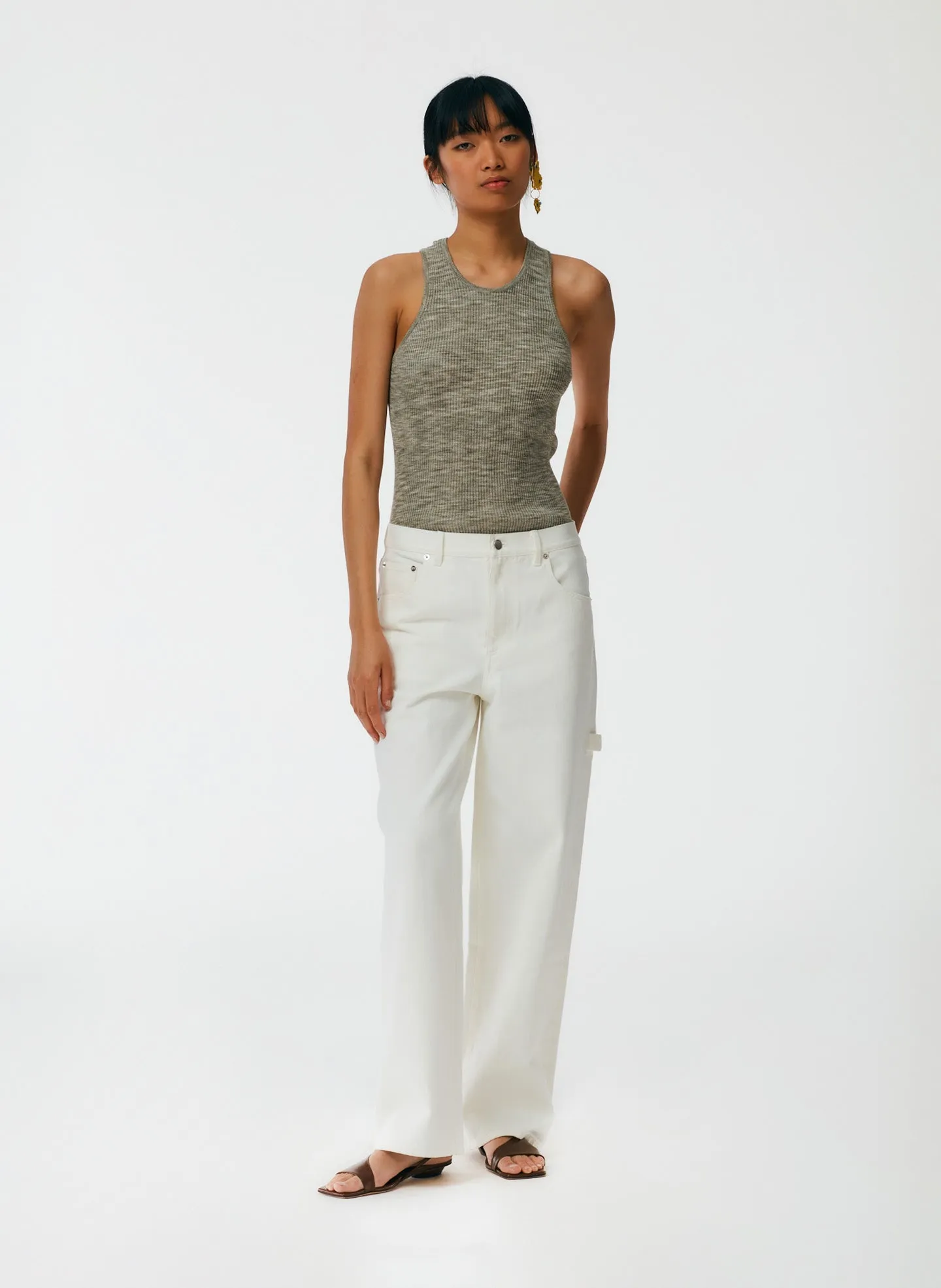 Printed Combed Cotton Ribbed Sweater Tank