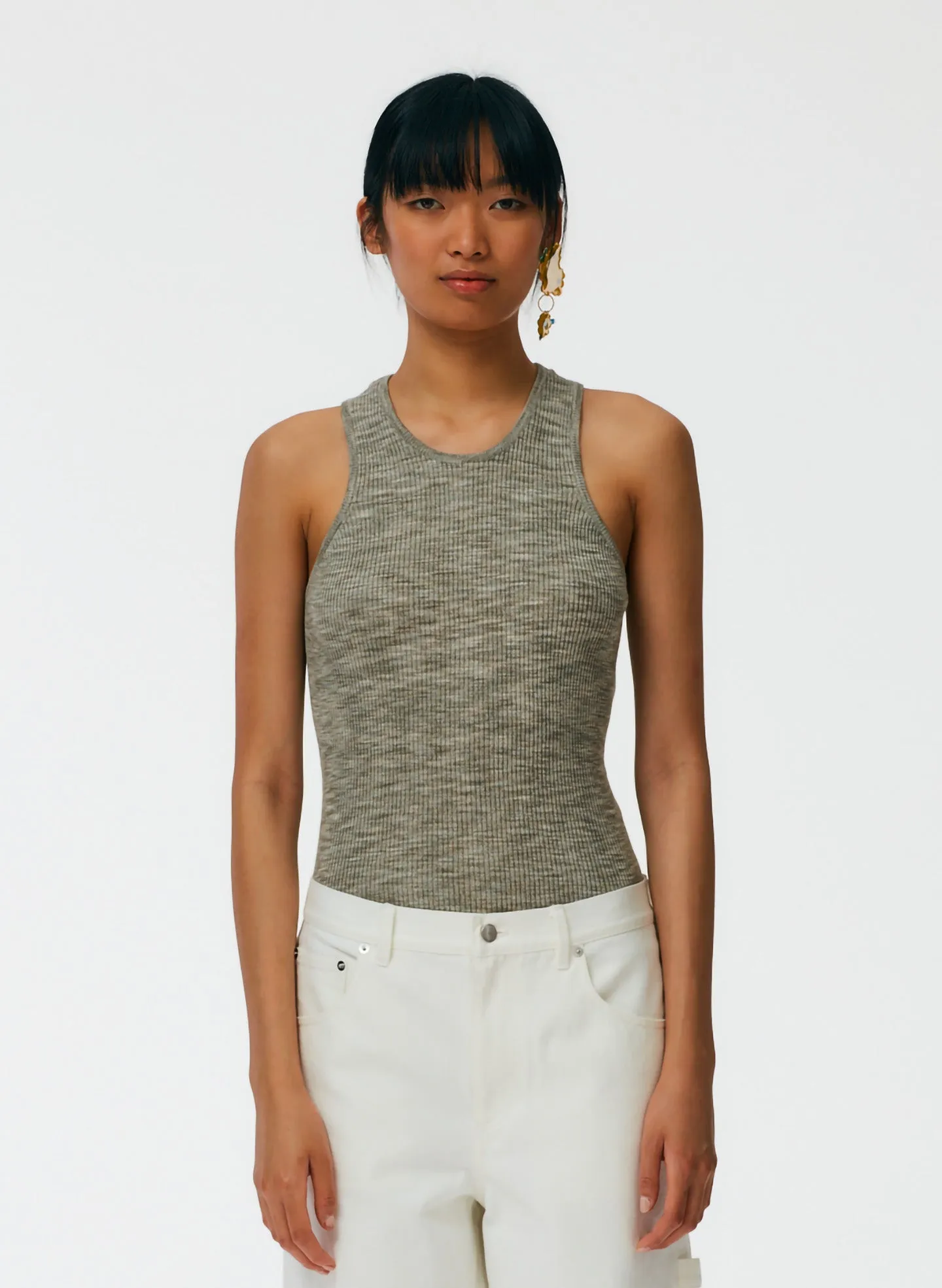 Printed Combed Cotton Ribbed Sweater Tank