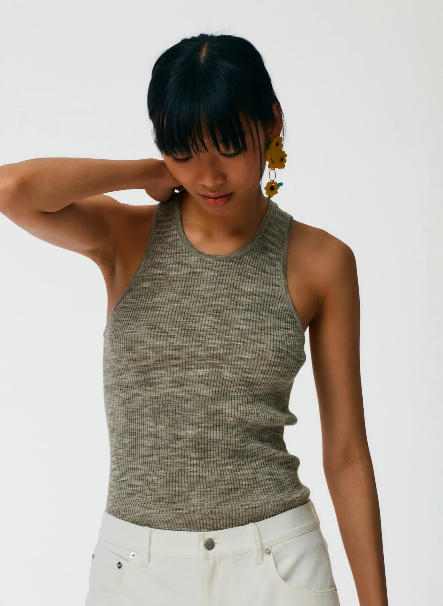 Printed Combed Cotton Ribbed Sweater Tank