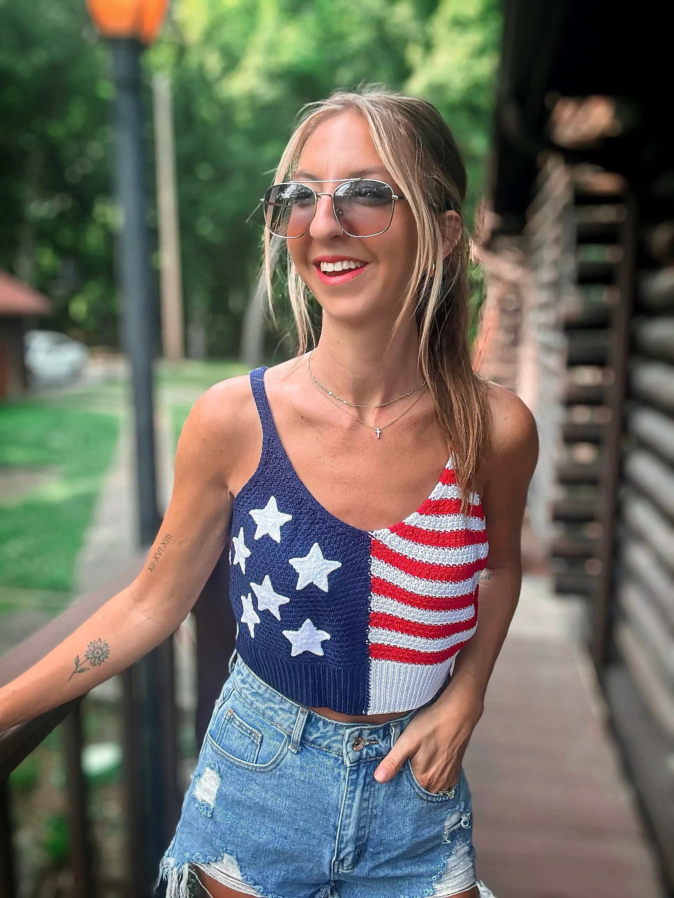 Proud To Be An American Knitted Crop Top