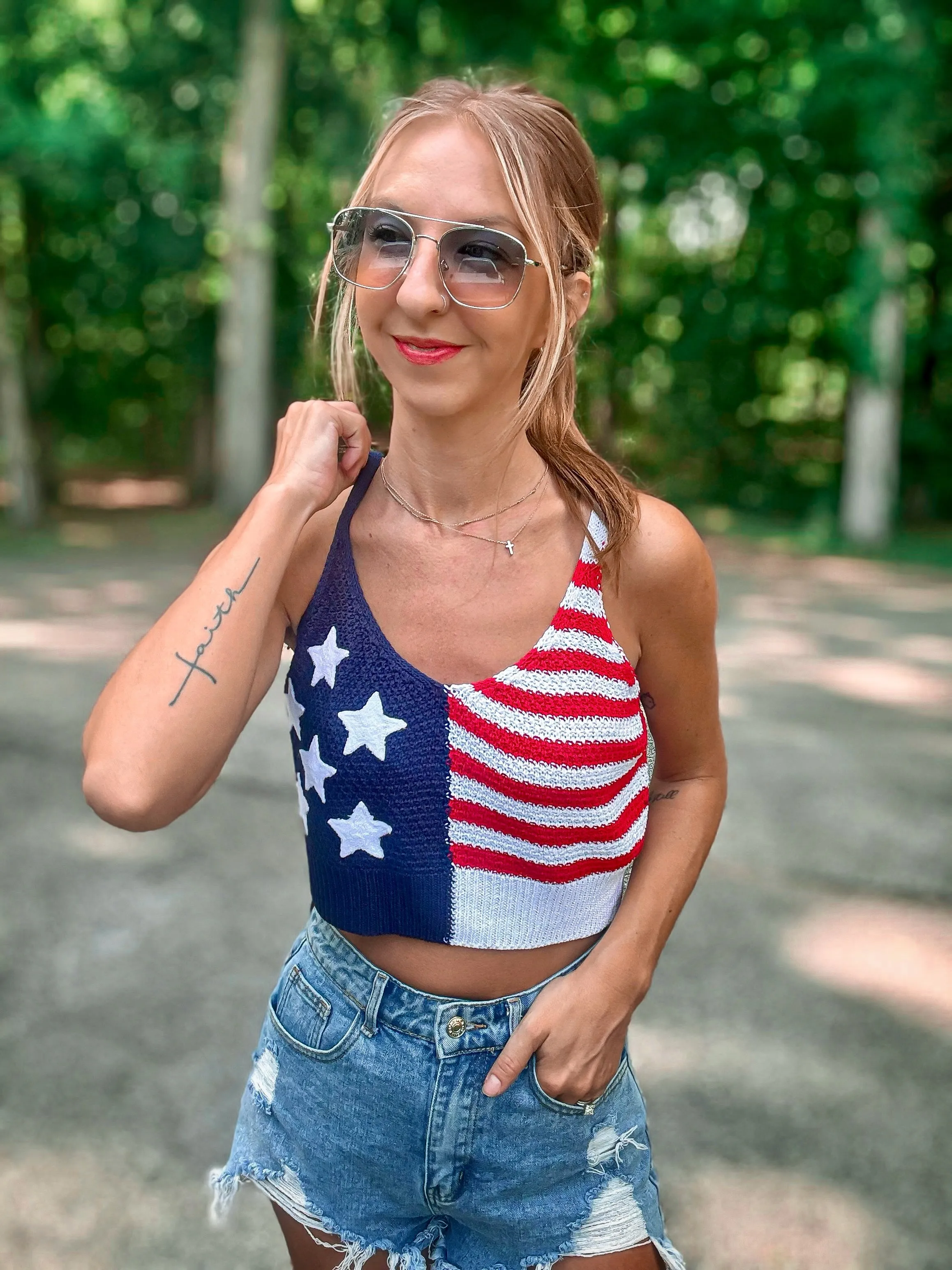 Proud To Be An American Knitted Crop Top