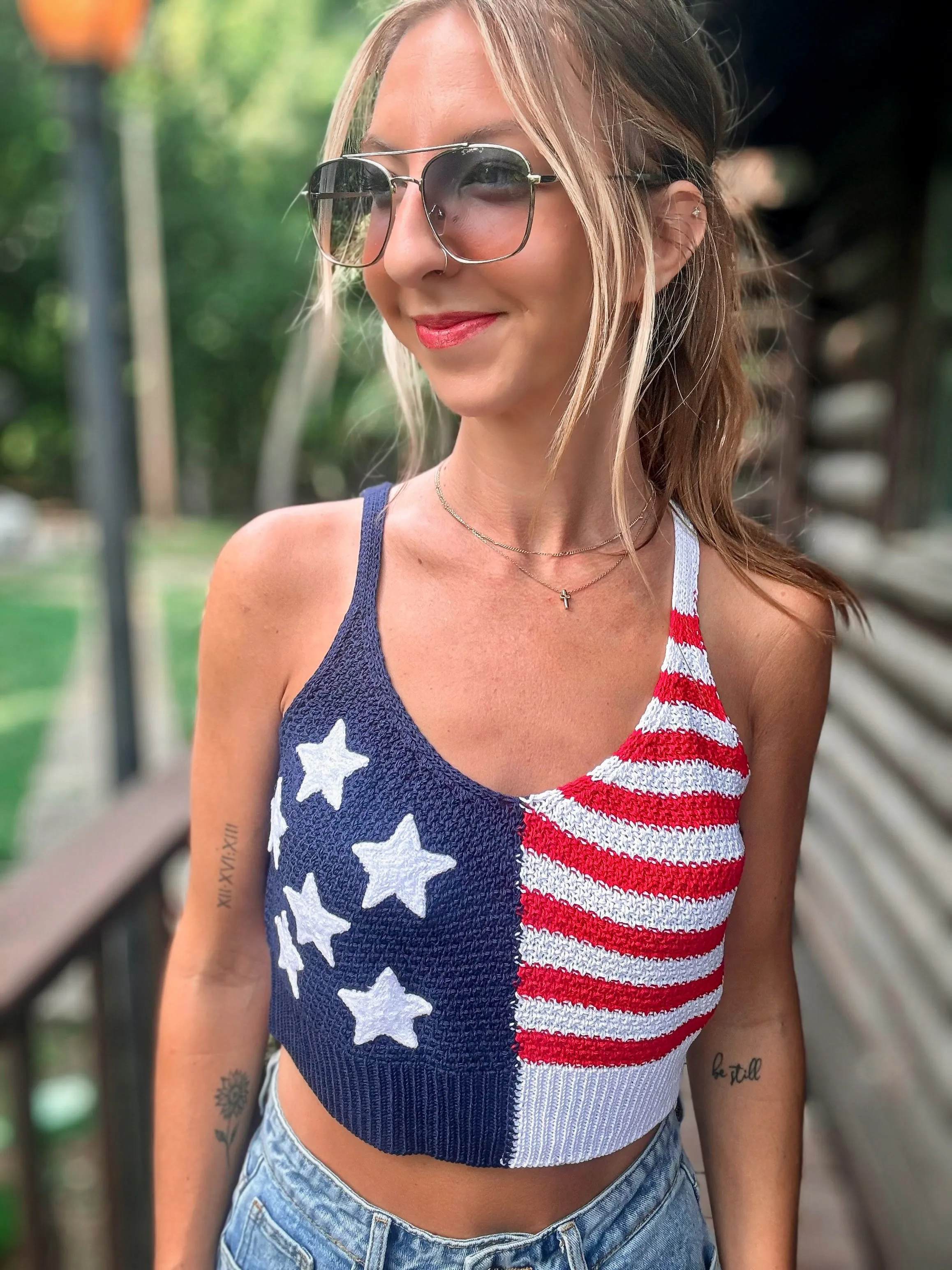 Proud To Be An American Knitted Crop Top