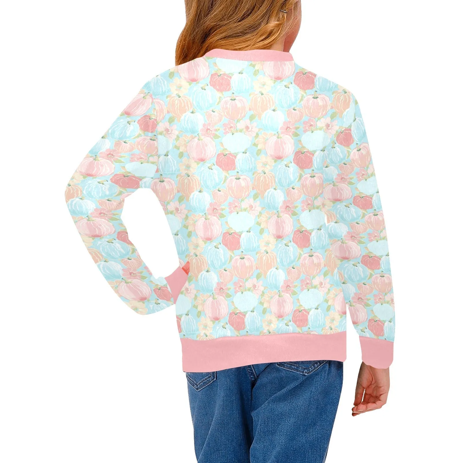 Pumpkin Patch Kids Crewneck Sweatshirt | Soft Pink and Blue All Over Print | Cozy Fall & Winter Wardrobe Essential