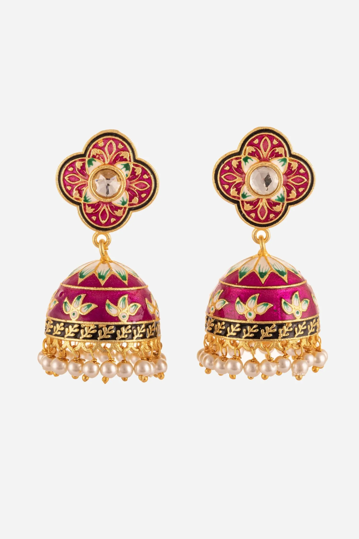 Purple Colour Flower Enamelled Jhumki
