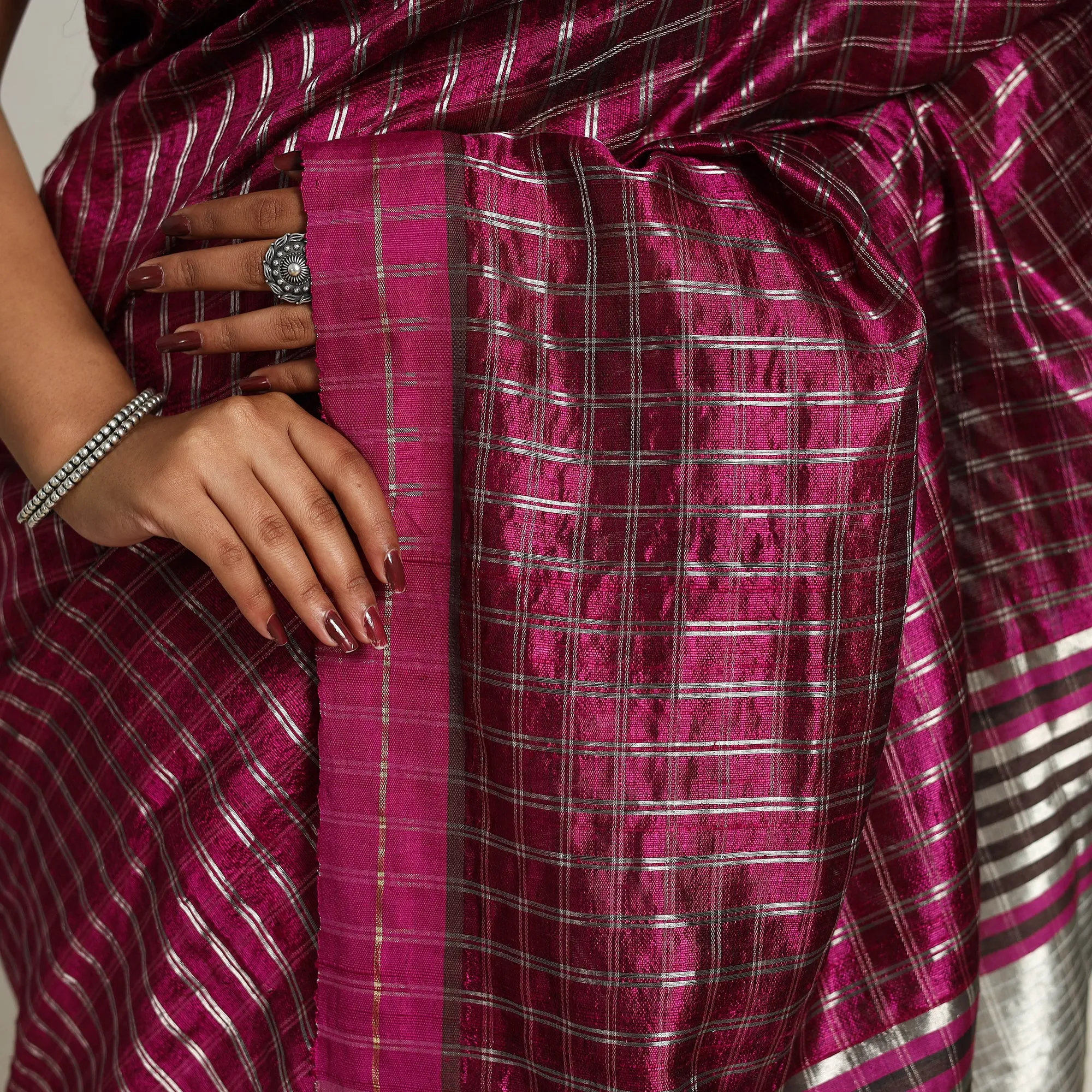 Purple - Festive Desi Tussar Silk Bhagalpuri Handloom Saree 13