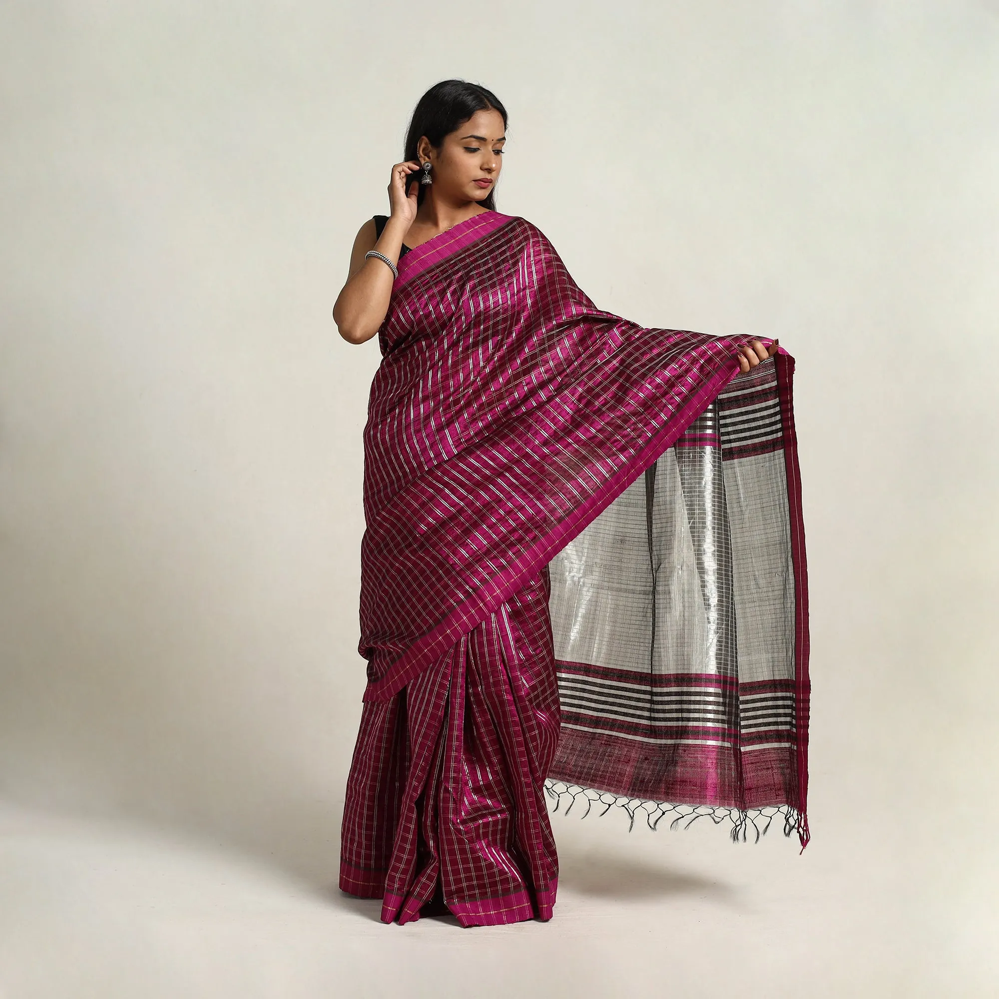 Purple - Festive Desi Tussar Silk Bhagalpuri Handloom Saree 13