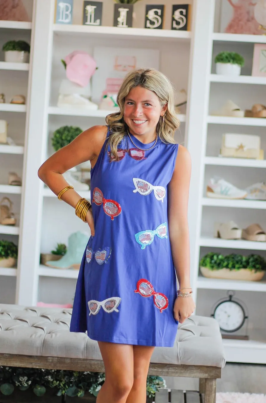 Queen of Sparkles Royal Blue Sunglass Tank Dress