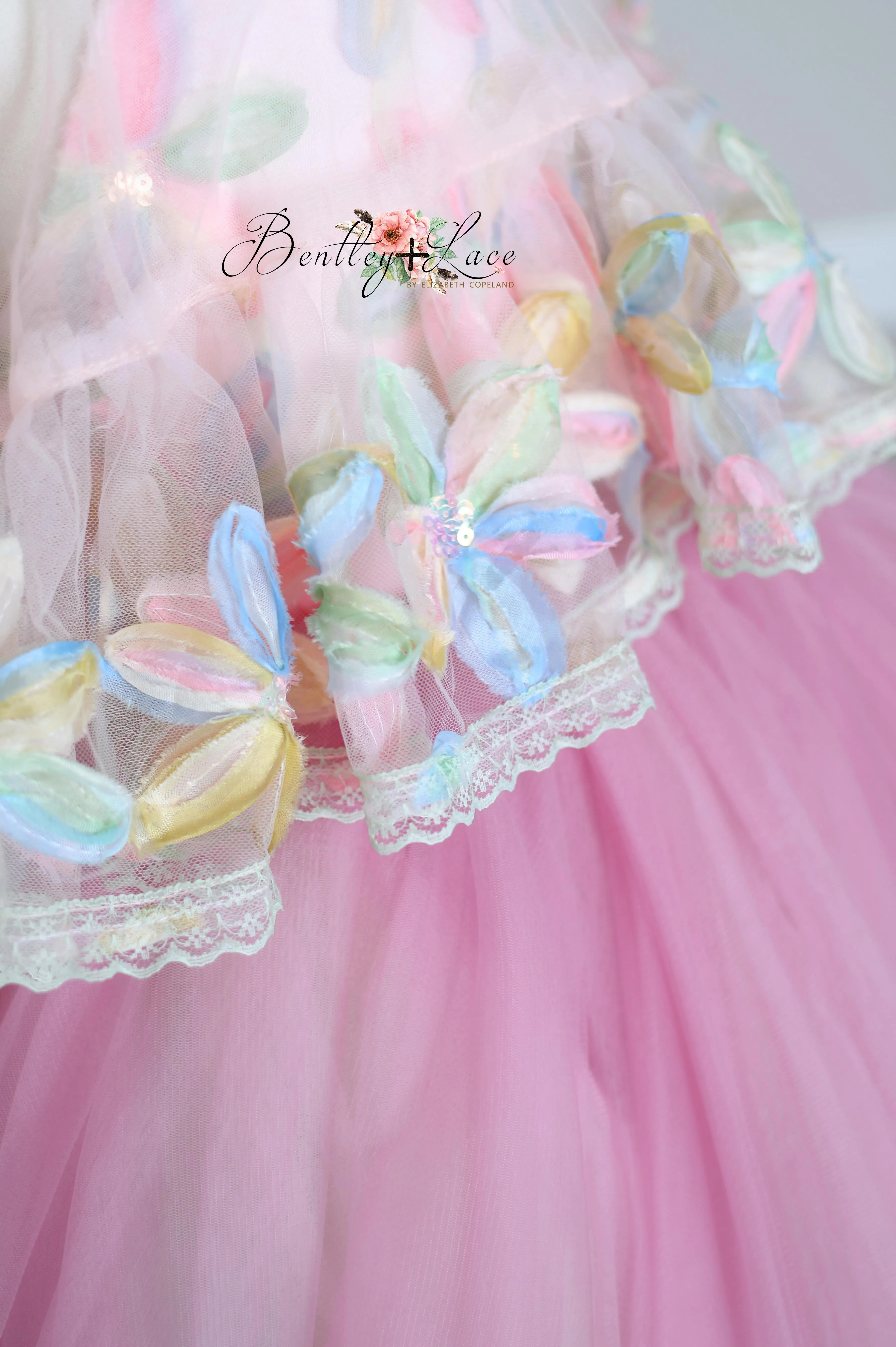 "Sun-kissed Petals" Couture Cascades Floor length gown -Cape included (6 Year - Petite 8 Year)