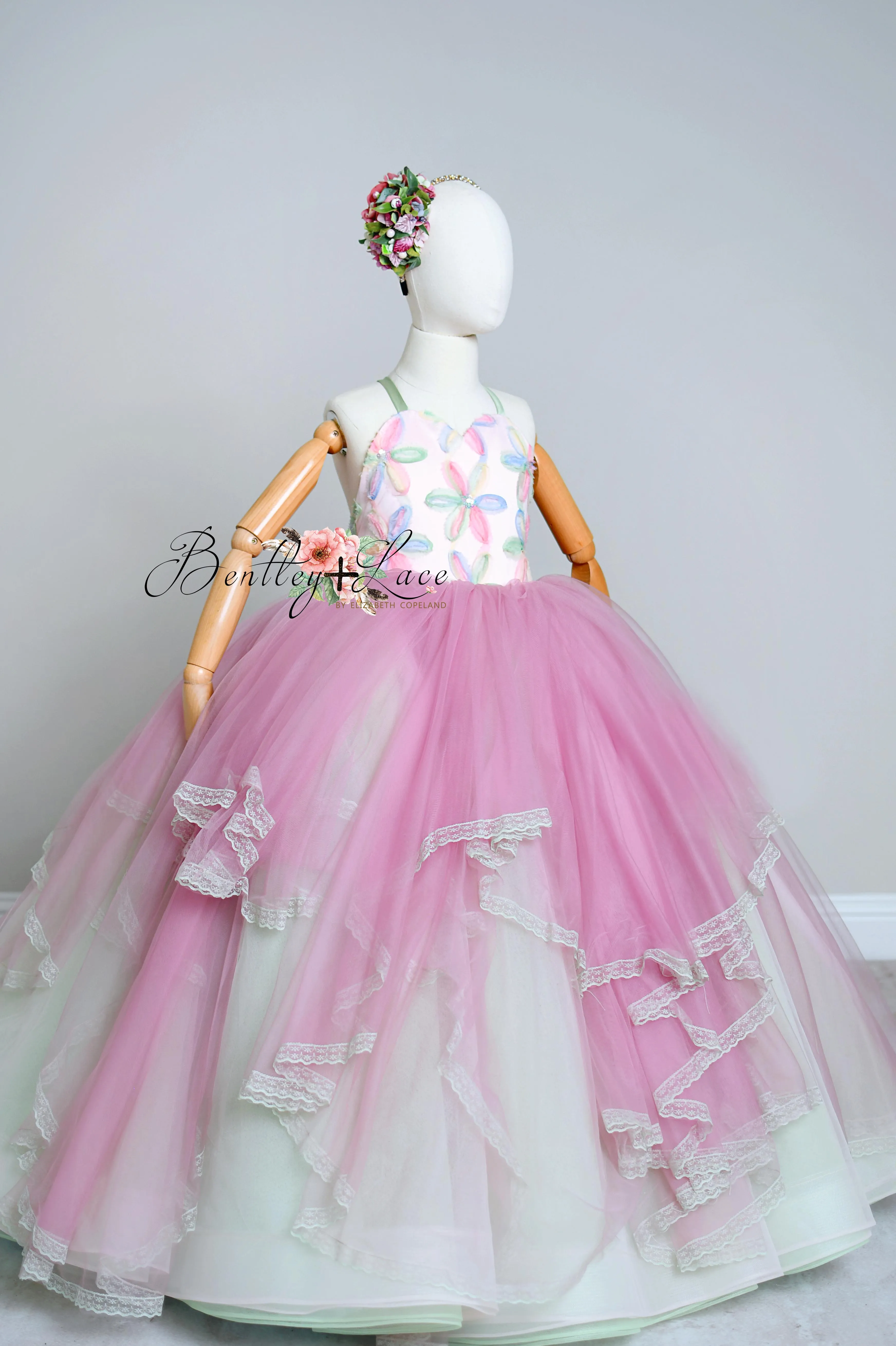"Sun-kissed Petals" Couture Cascades Floor length gown -Cape included (6 Year - Petite 8 Year)