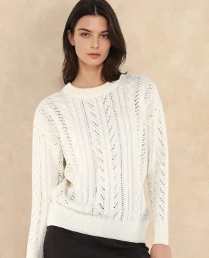 Rareism Women Kaya Off-White Acrylic Fabric Full Sleeve Crew Neck Plain Sweater
