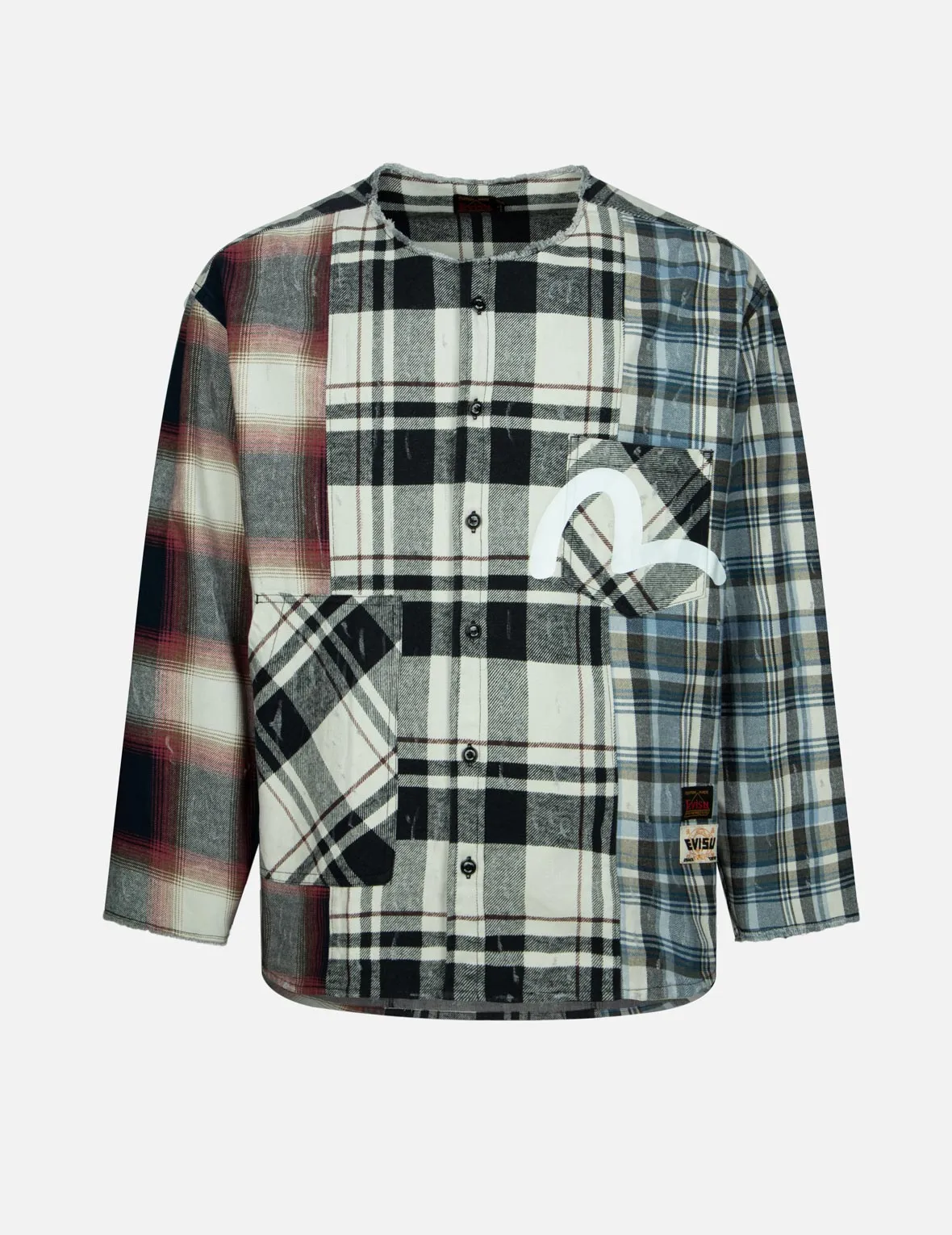 Raw Edge Patchwork Loose Fit Shirt