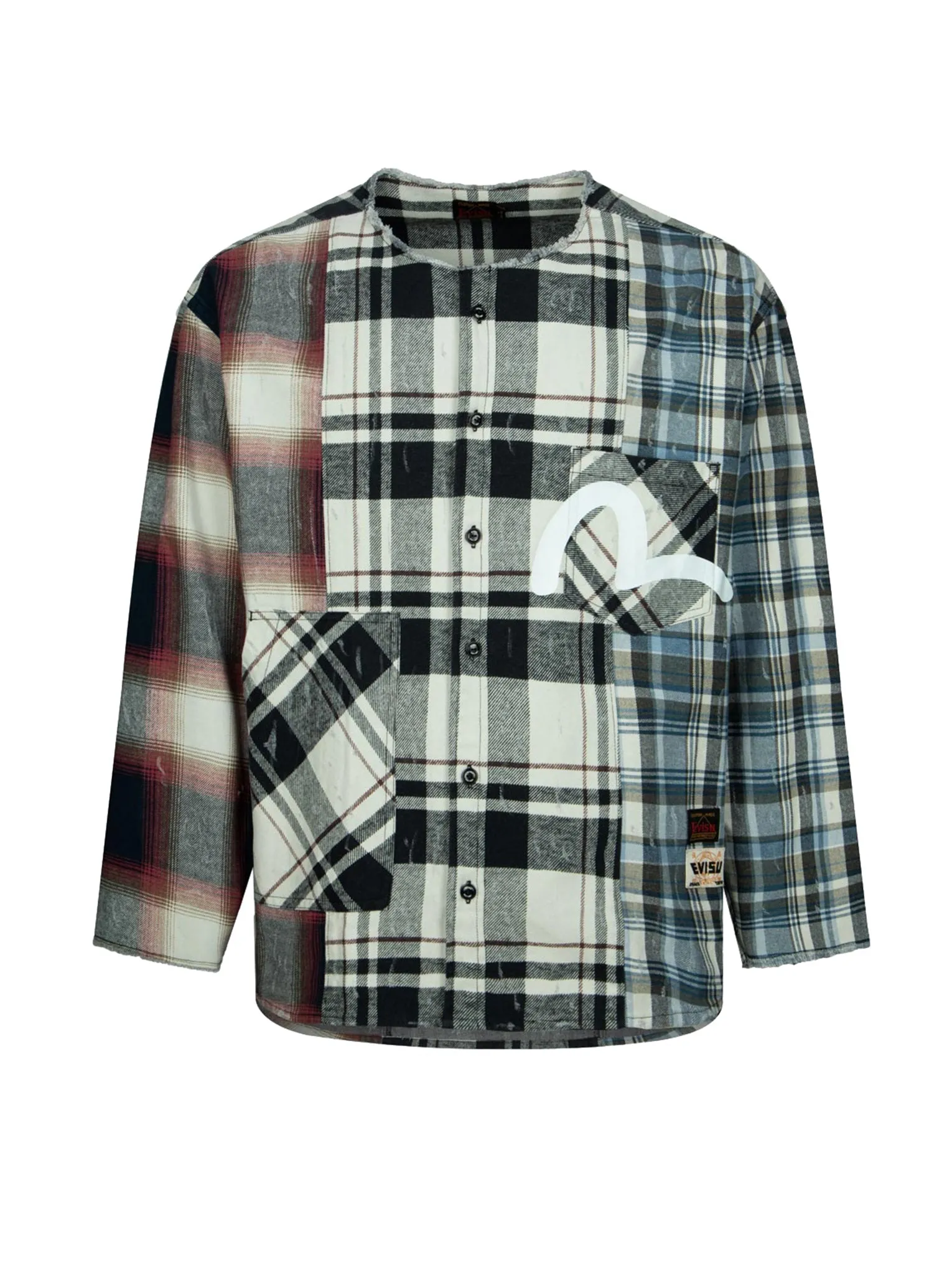 Raw Edge Patchwork Loose Fit Shirt