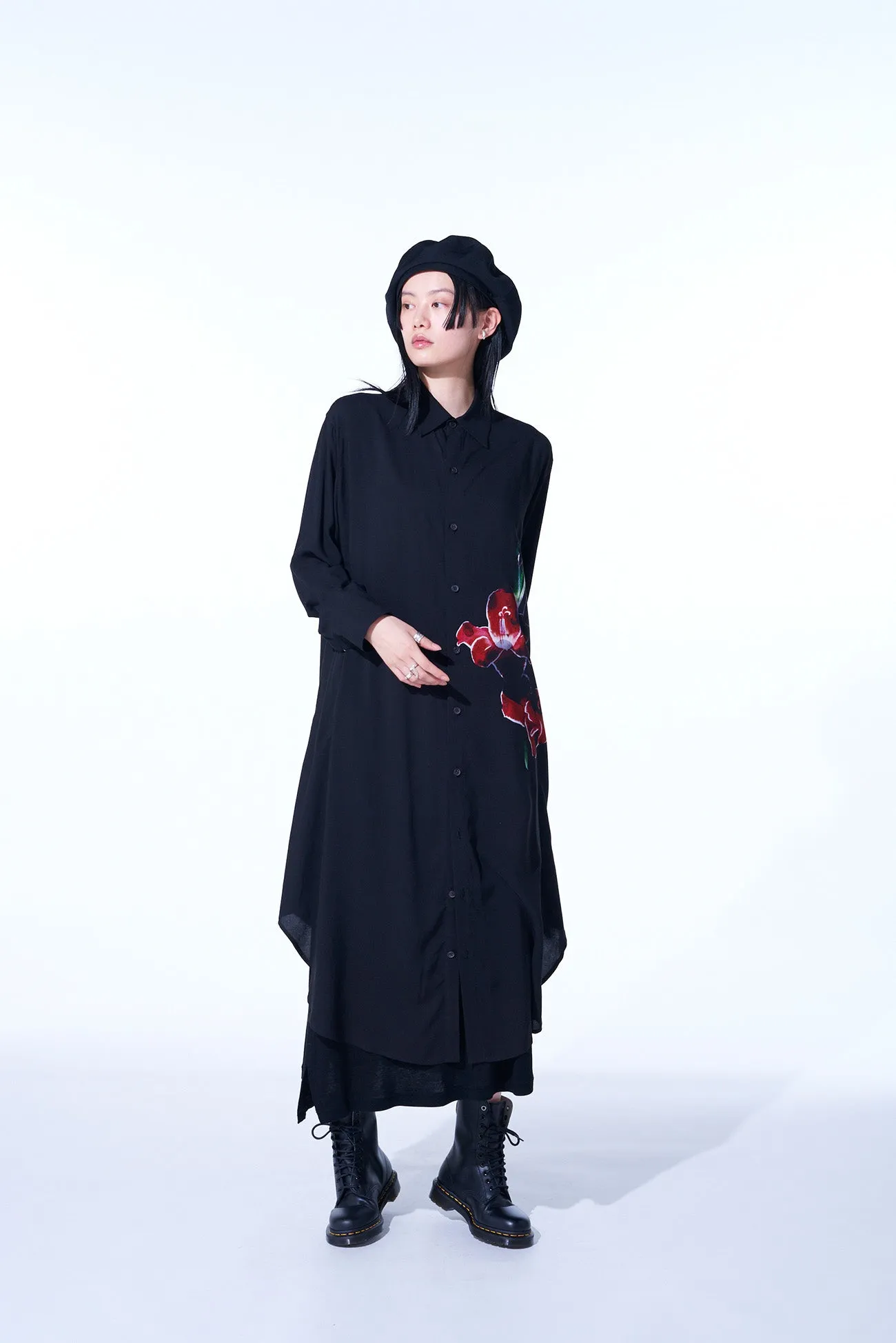 RAYON LOAN "ORCHID FLOWER"PRINTED LONG SHIRT