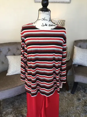 Red Black and White Striped Layering Top