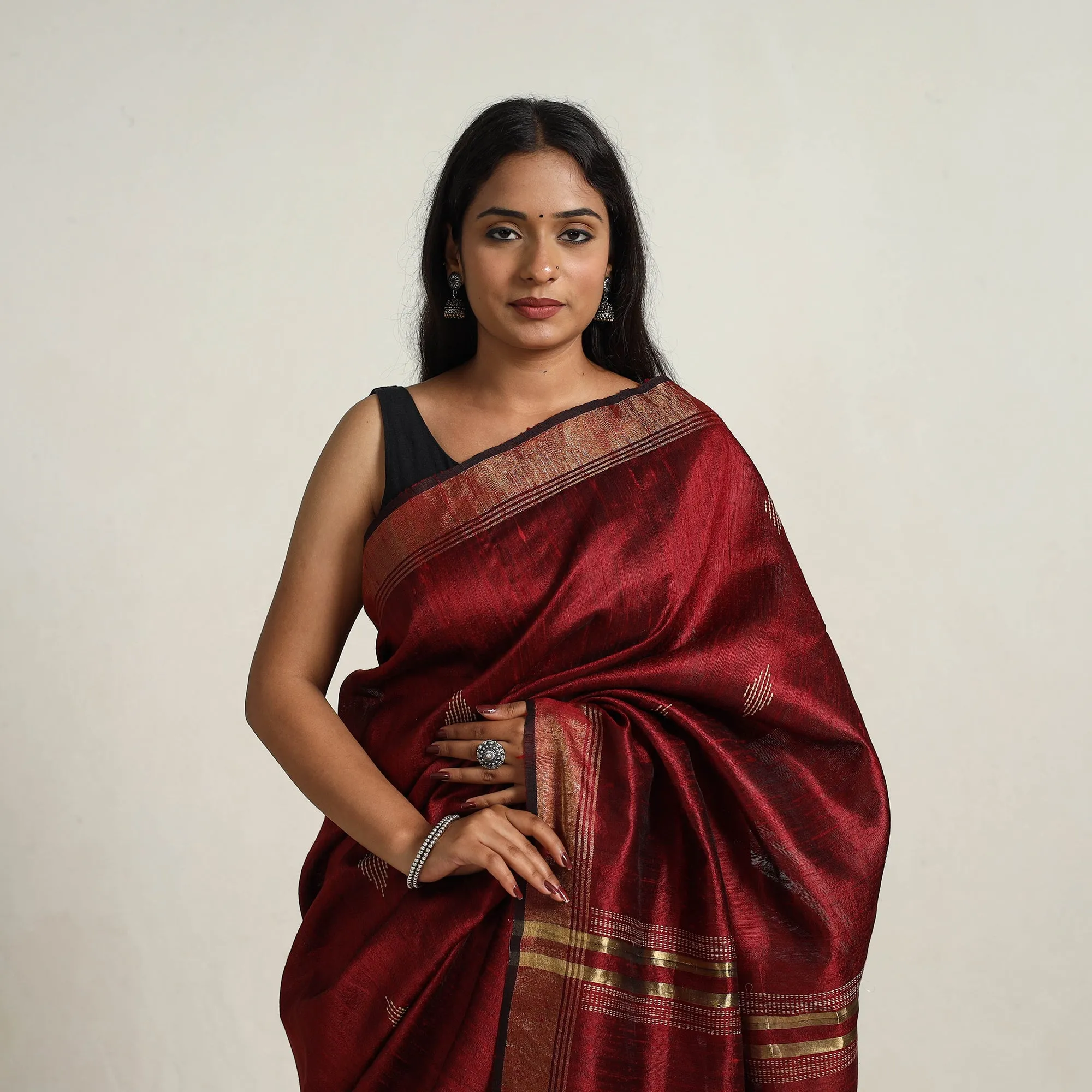 Red - Festive Desi Tussar Silk Bhagalpuri Handloom Saree 03