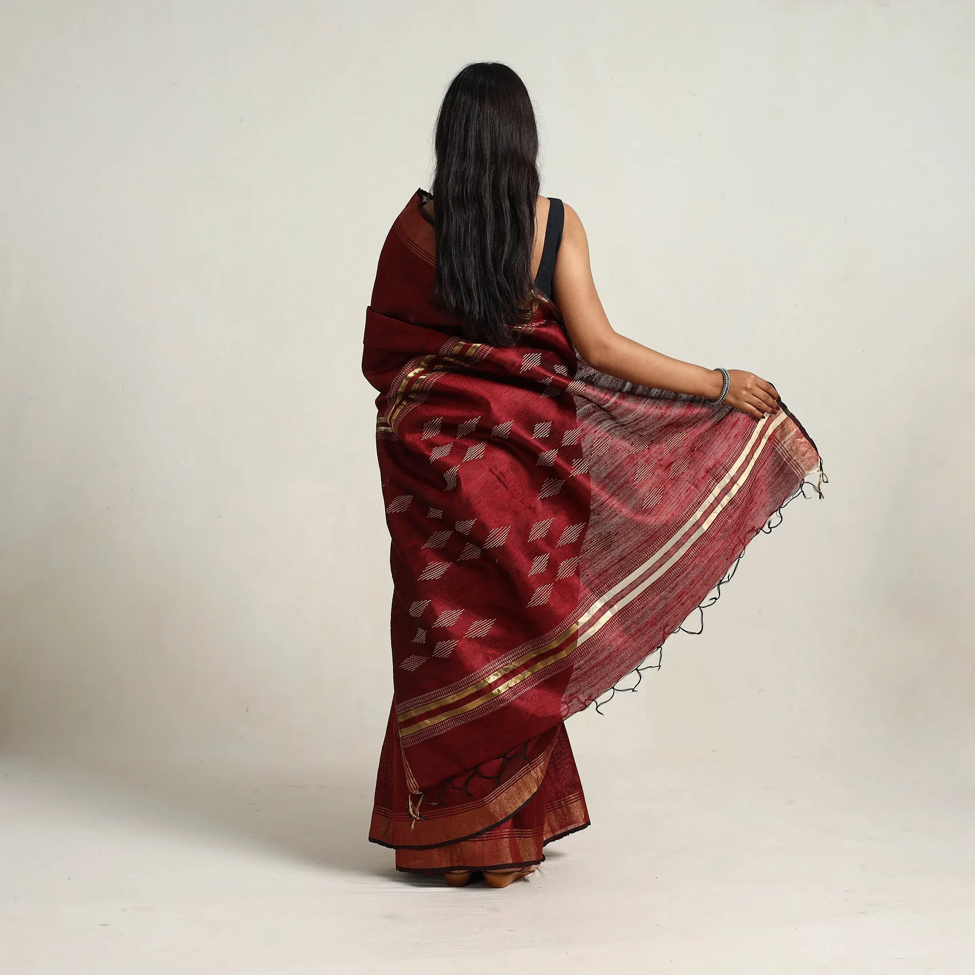 Red - Festive Desi Tussar Silk Bhagalpuri Handloom Saree 03