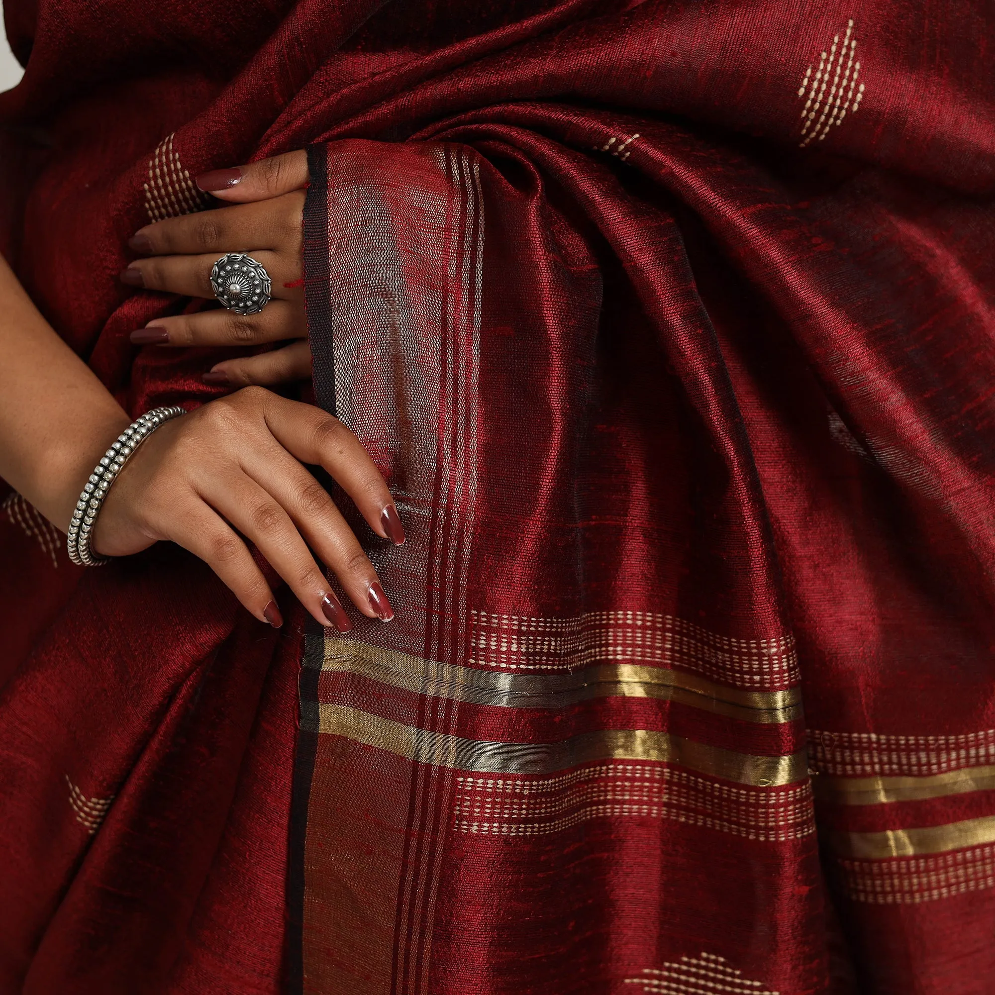 Red - Festive Desi Tussar Silk Bhagalpuri Handloom Saree 03