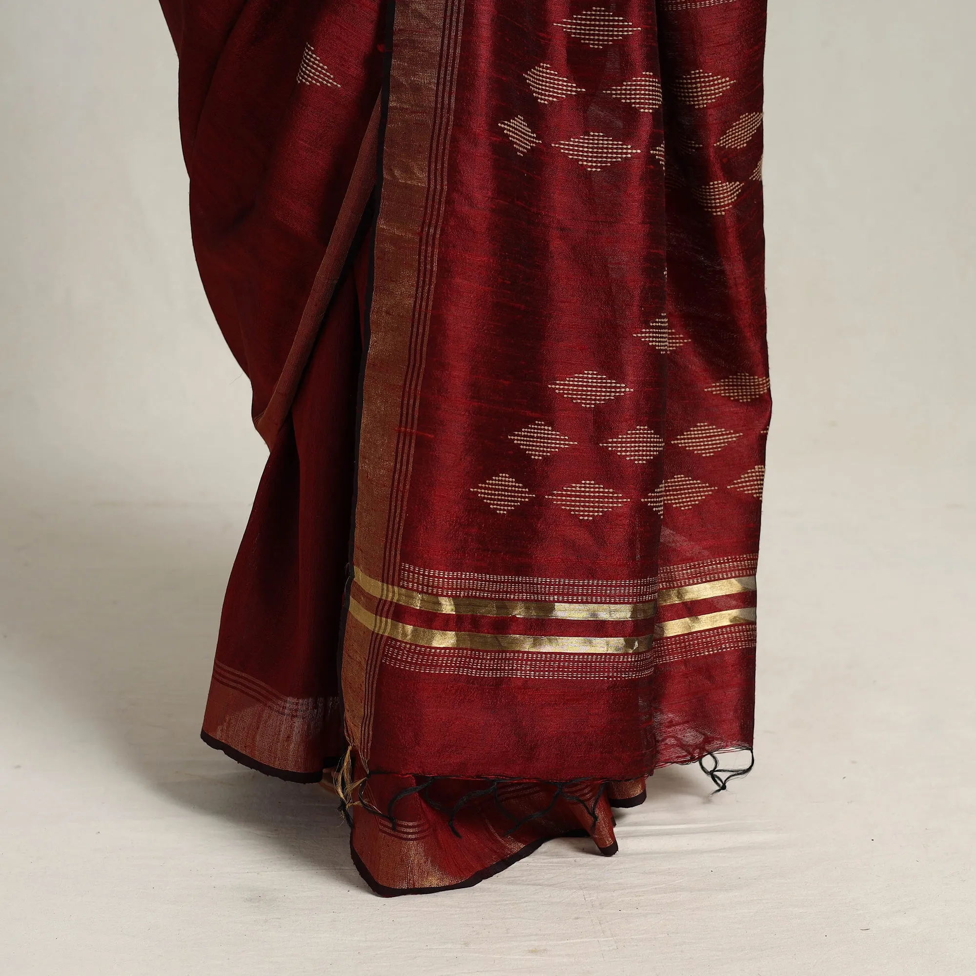 Red - Festive Desi Tussar Silk Bhagalpuri Handloom Saree 03