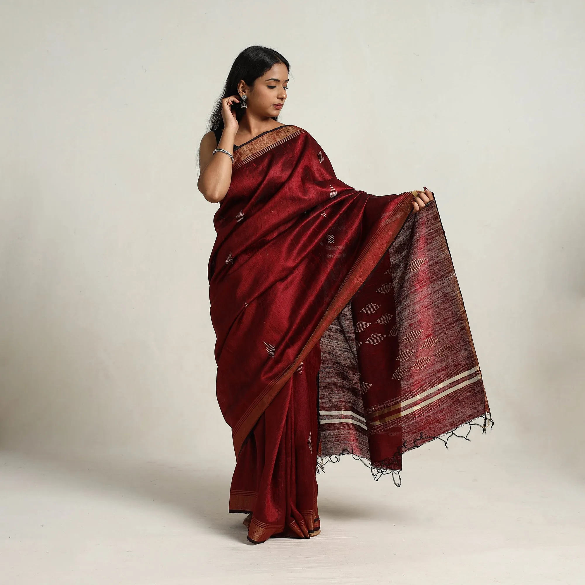 Red - Festive Desi Tussar Silk Bhagalpuri Handloom Saree 03