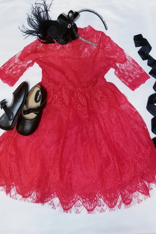 Red Paisley Lace Party Dress