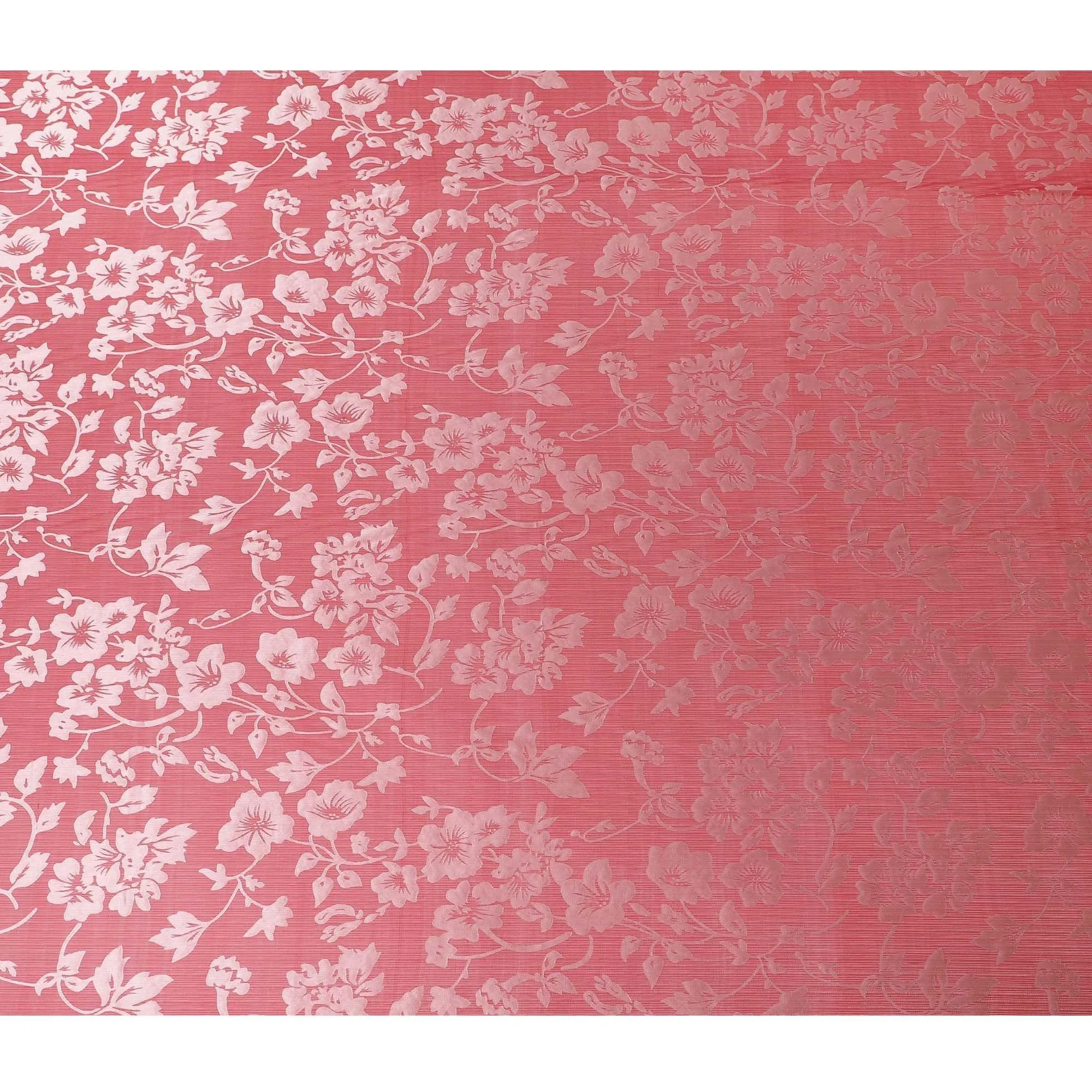 Red Premim pure silk chiffon fabric with silver jacquard in floral design-D15322