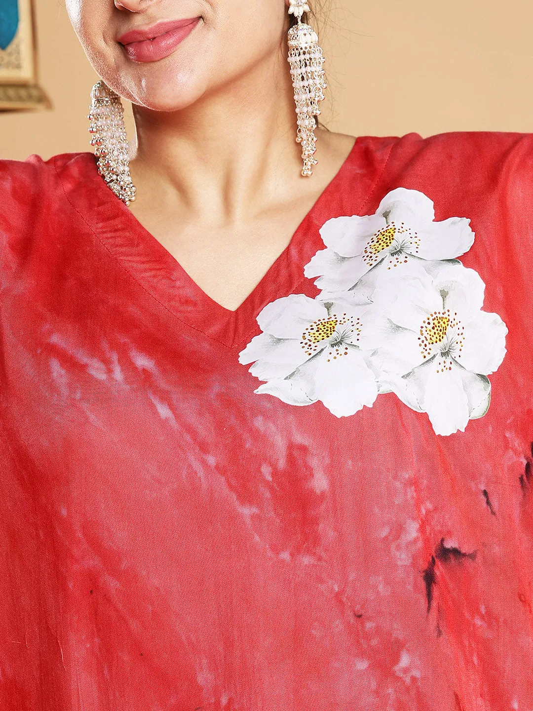 Red Rayon TieDyeKurta - Ruby