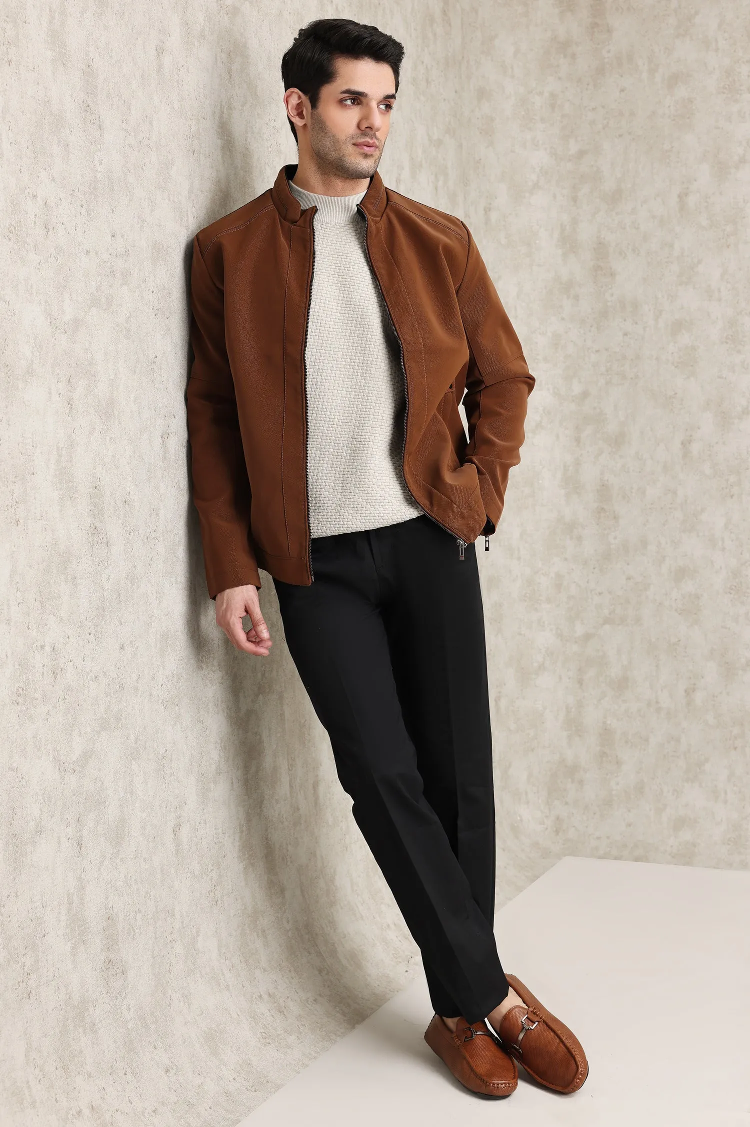 REFINED LAYERING JACKET-COFFEE